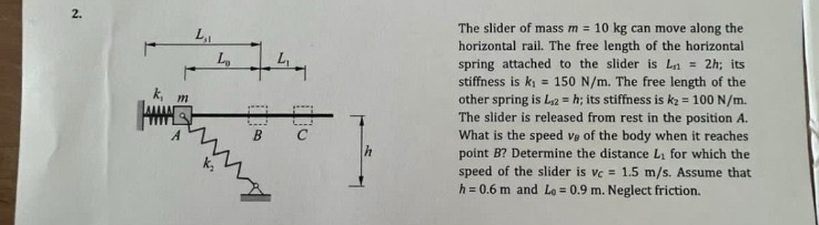 The slider of mass m = 1 0 k g can move along the