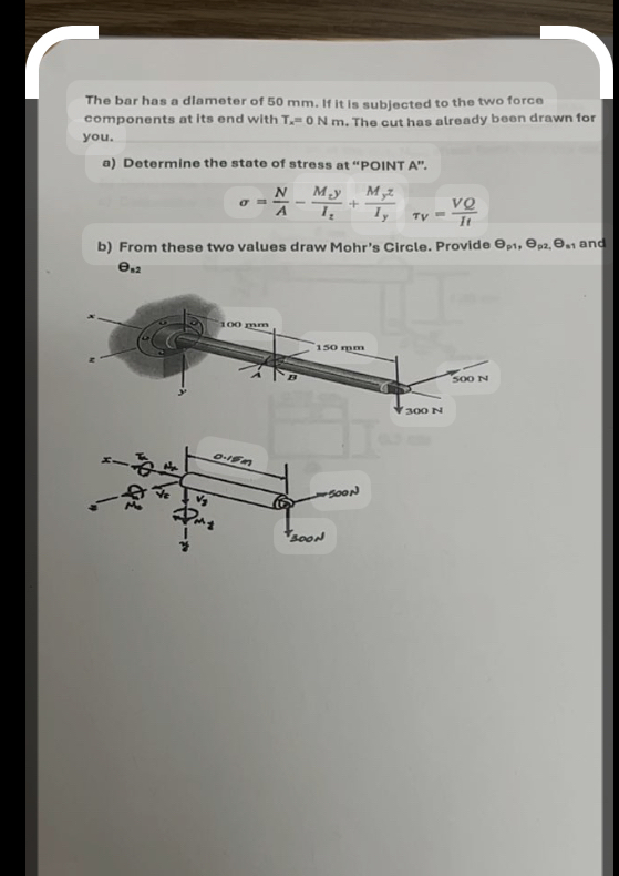 The bar has a diameter of 5 0 mm . If it is