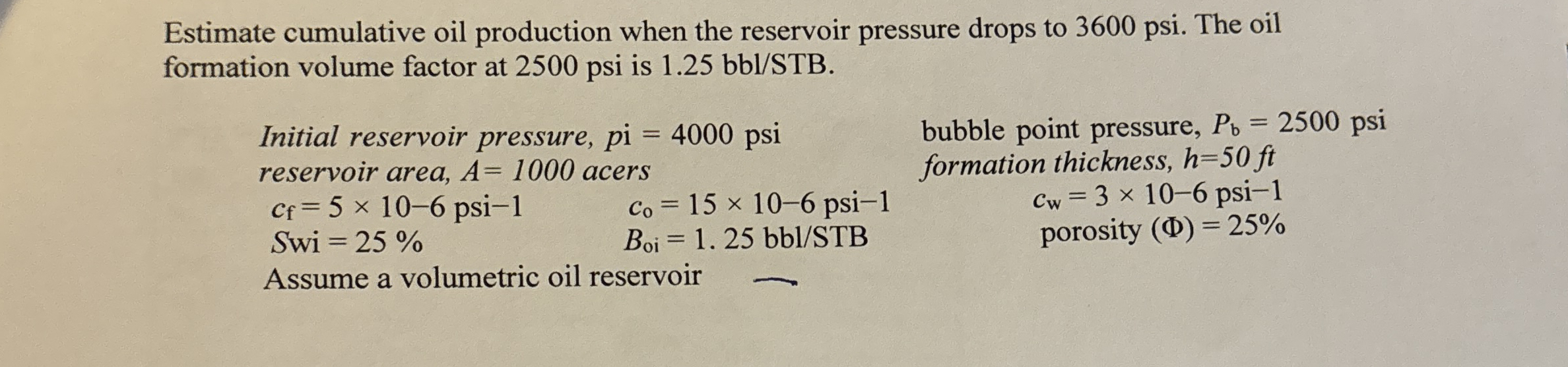Estimate cumulative oil production when the