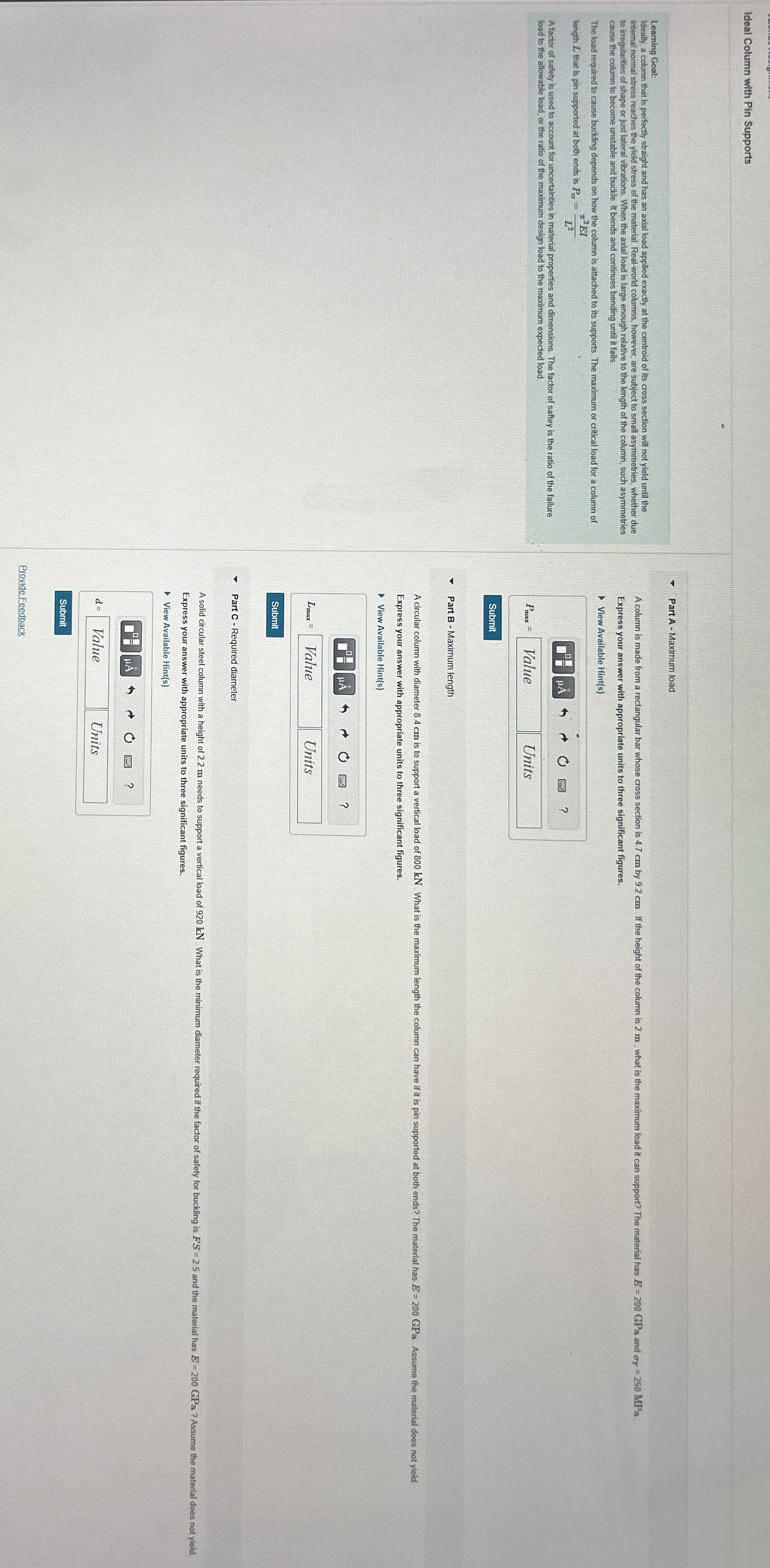 Ideal Column with Pin Supports Leaming Goal: