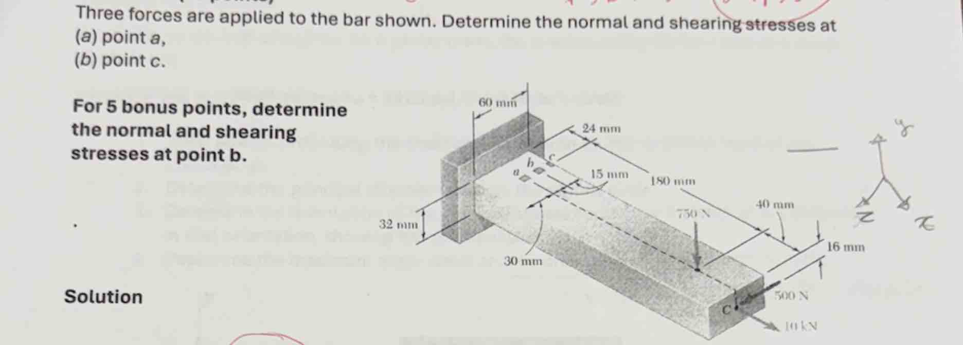 Three forces are applied to the bar shown.
