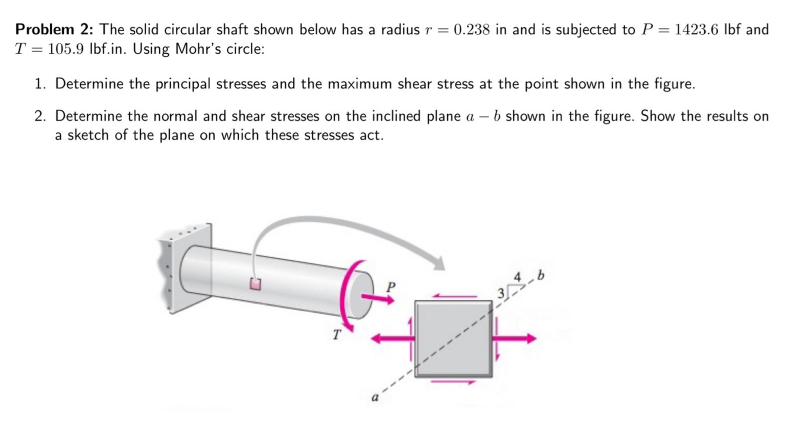 Problem 2 : The solid circular shaft shown below