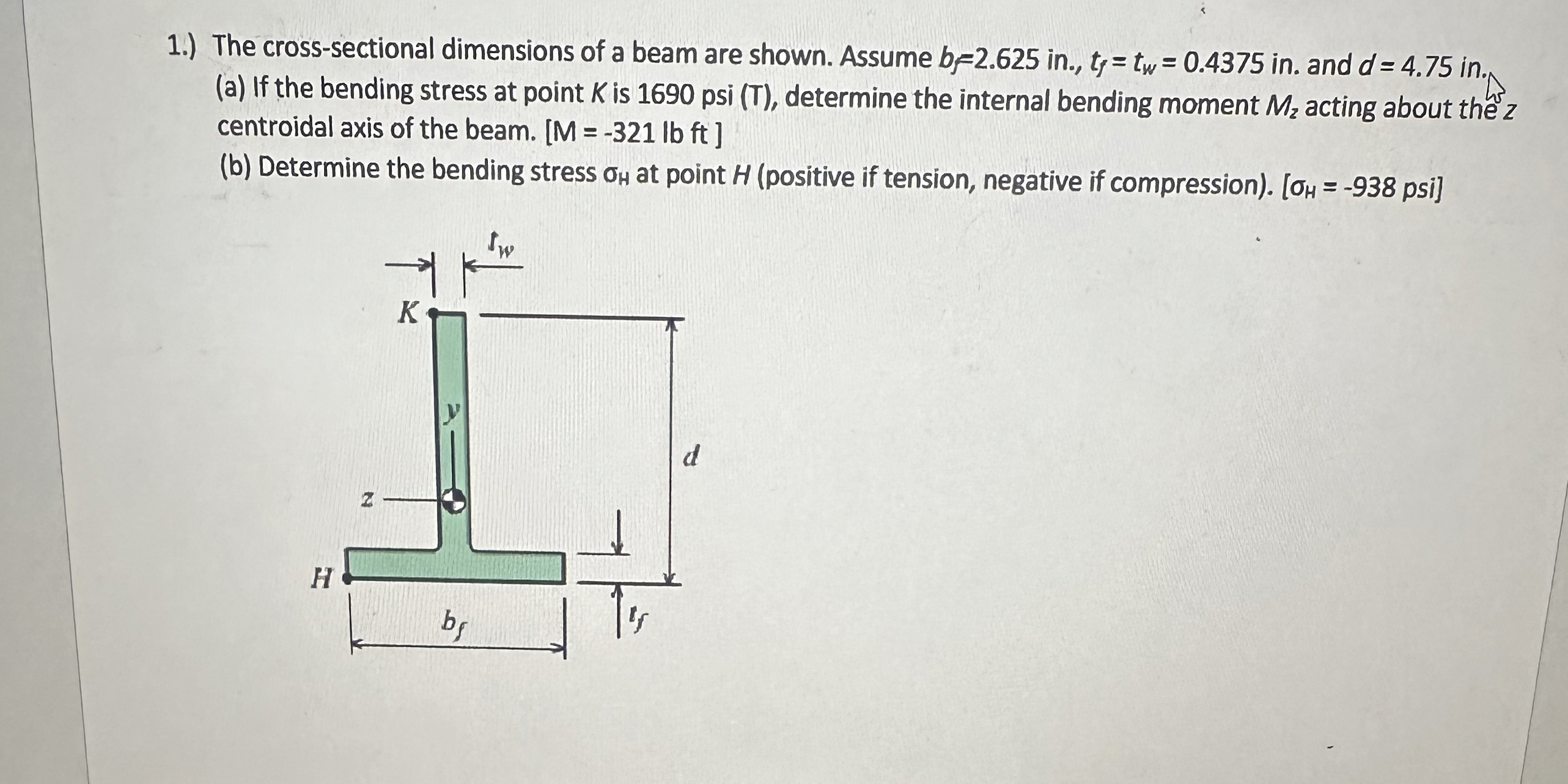 1 . ) The cross - sectional dimensions of a beam