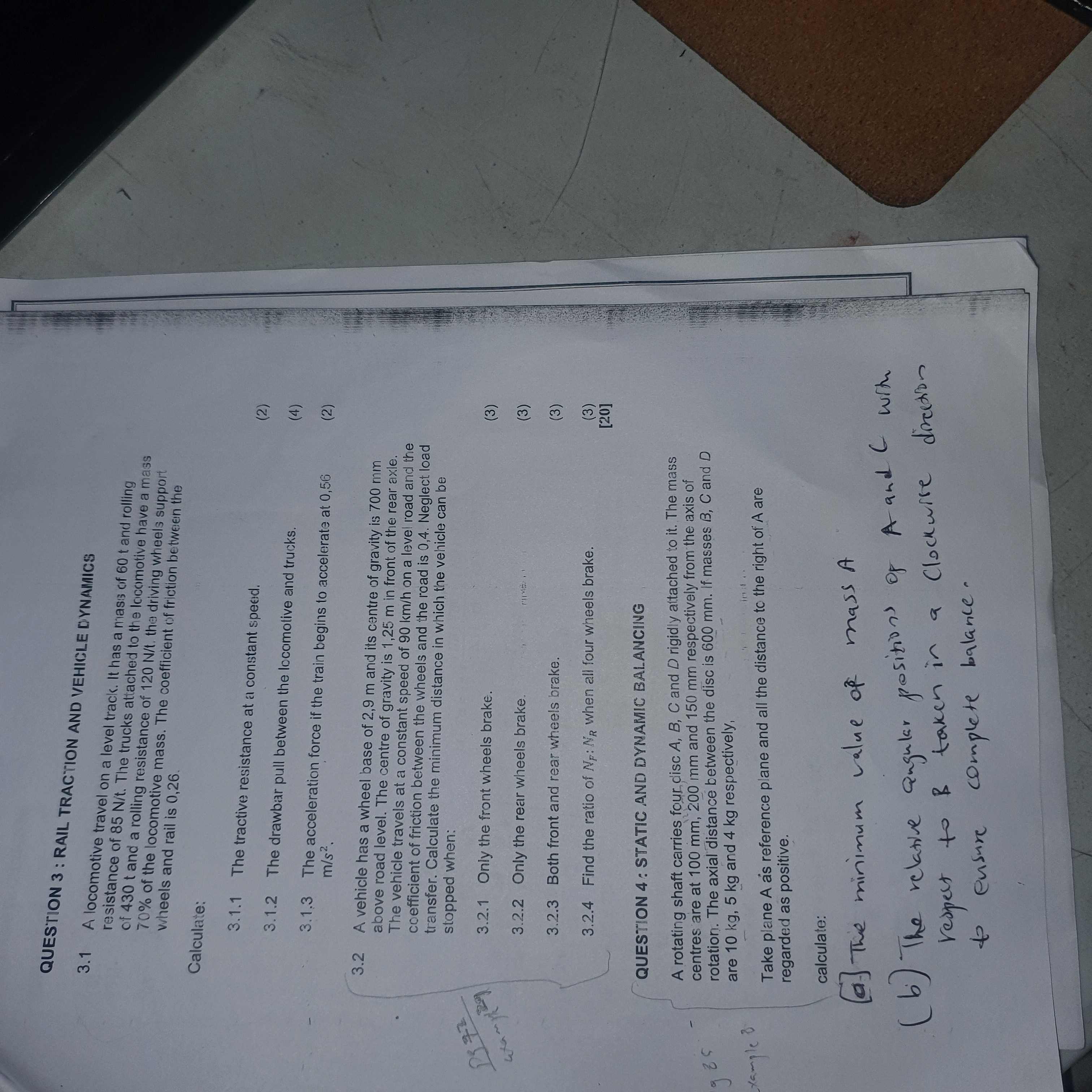 QUESTION 3 : RAIL TRACTION AND VEHICLE DYNAMICS 3