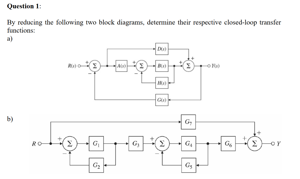 Question 1 : By reducing the following two block