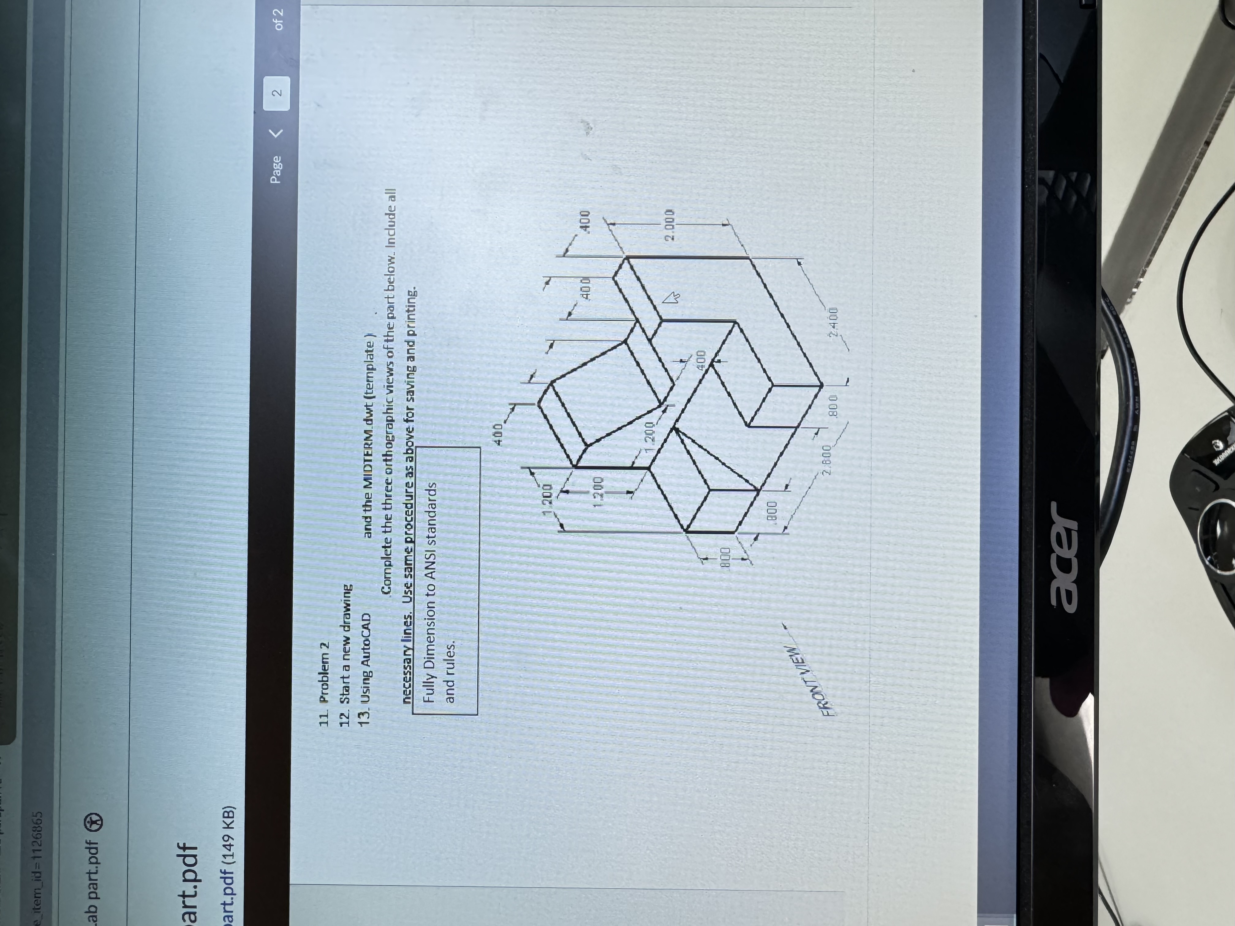 Problem 2 Start a new drawing Using AutoCAD