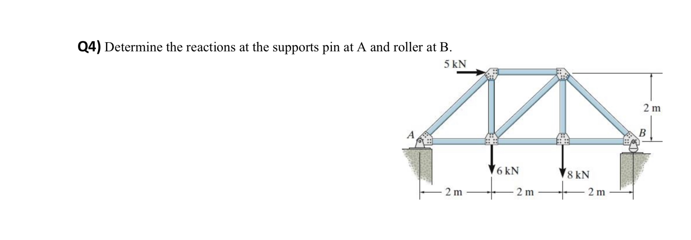 Q 4 ) Determine the reactions at the supports pin
