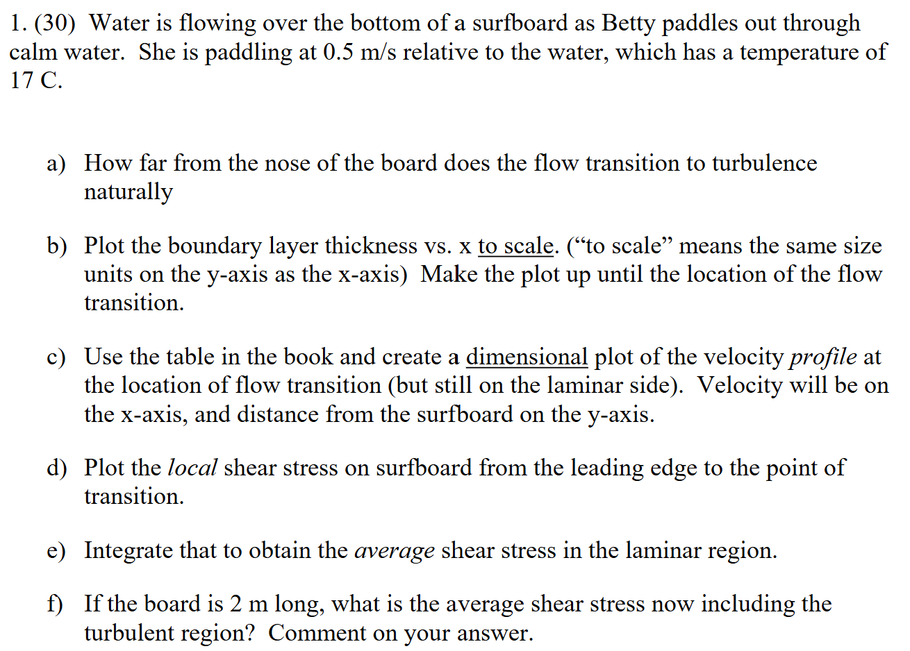 1 . ( 3 0 ) Water is flowing over the bottom of a