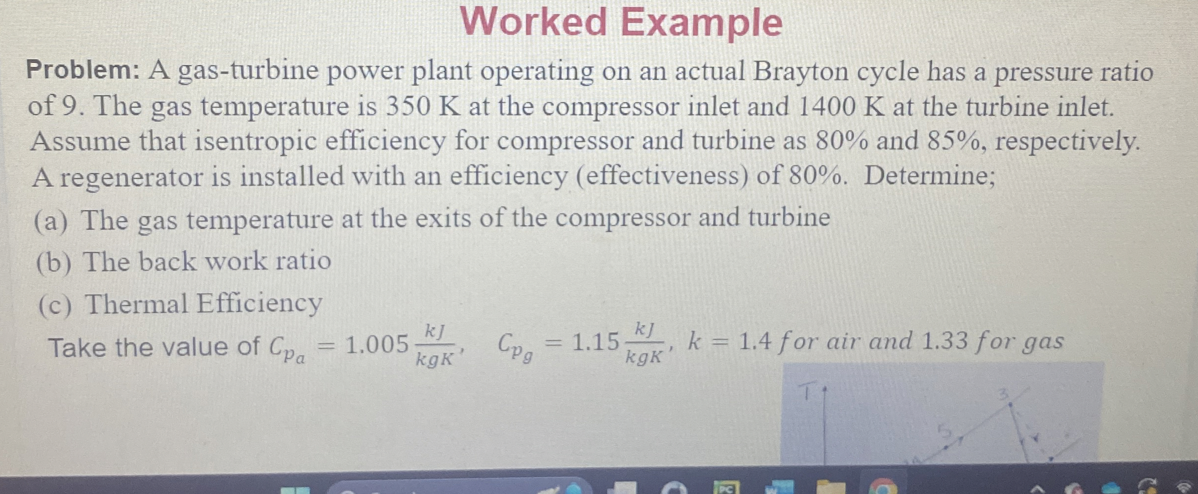 Worked Example Problem: A gas - turbine power