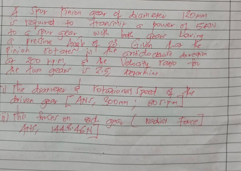 A Spur pinion gear of diainefer 1 2 0 mm is