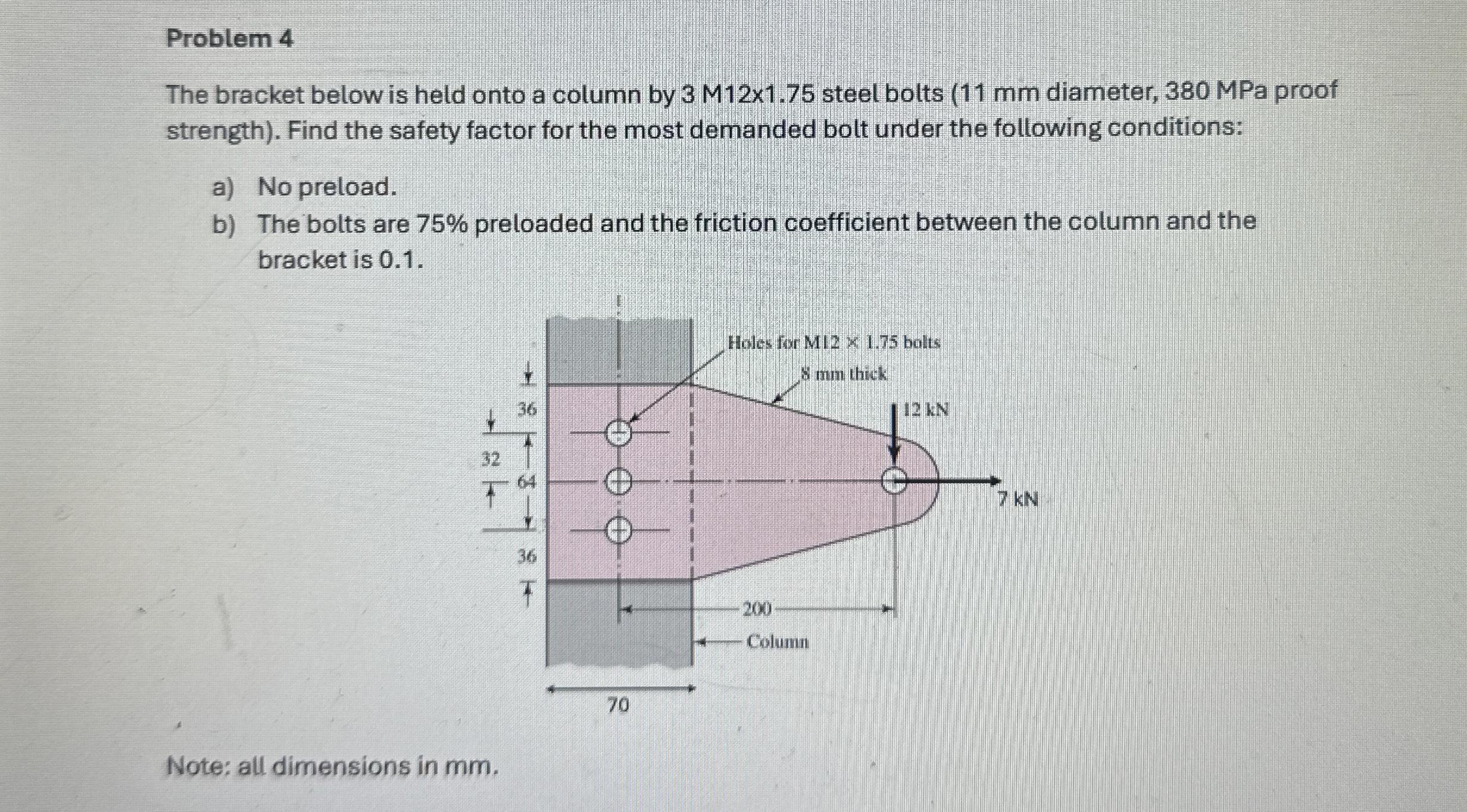 Problem 4 The bracket below is held onto a column