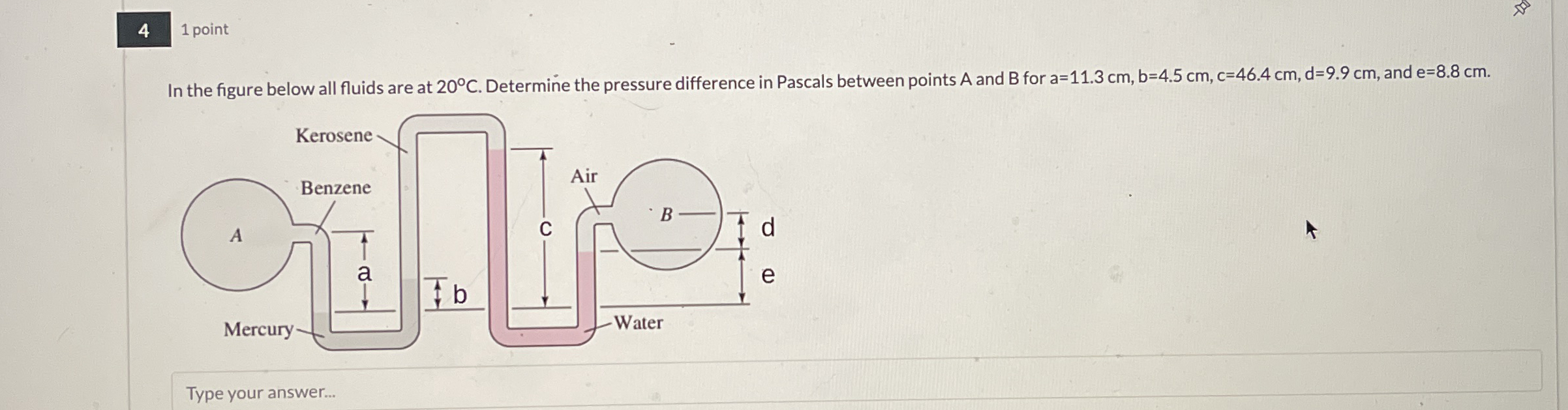 1 point In the figure below all fluids are at 2 0