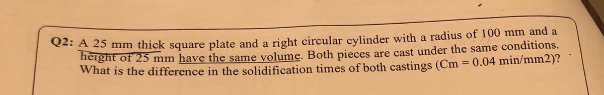 Q 2 : A 2 5 mm thick square plate and a right