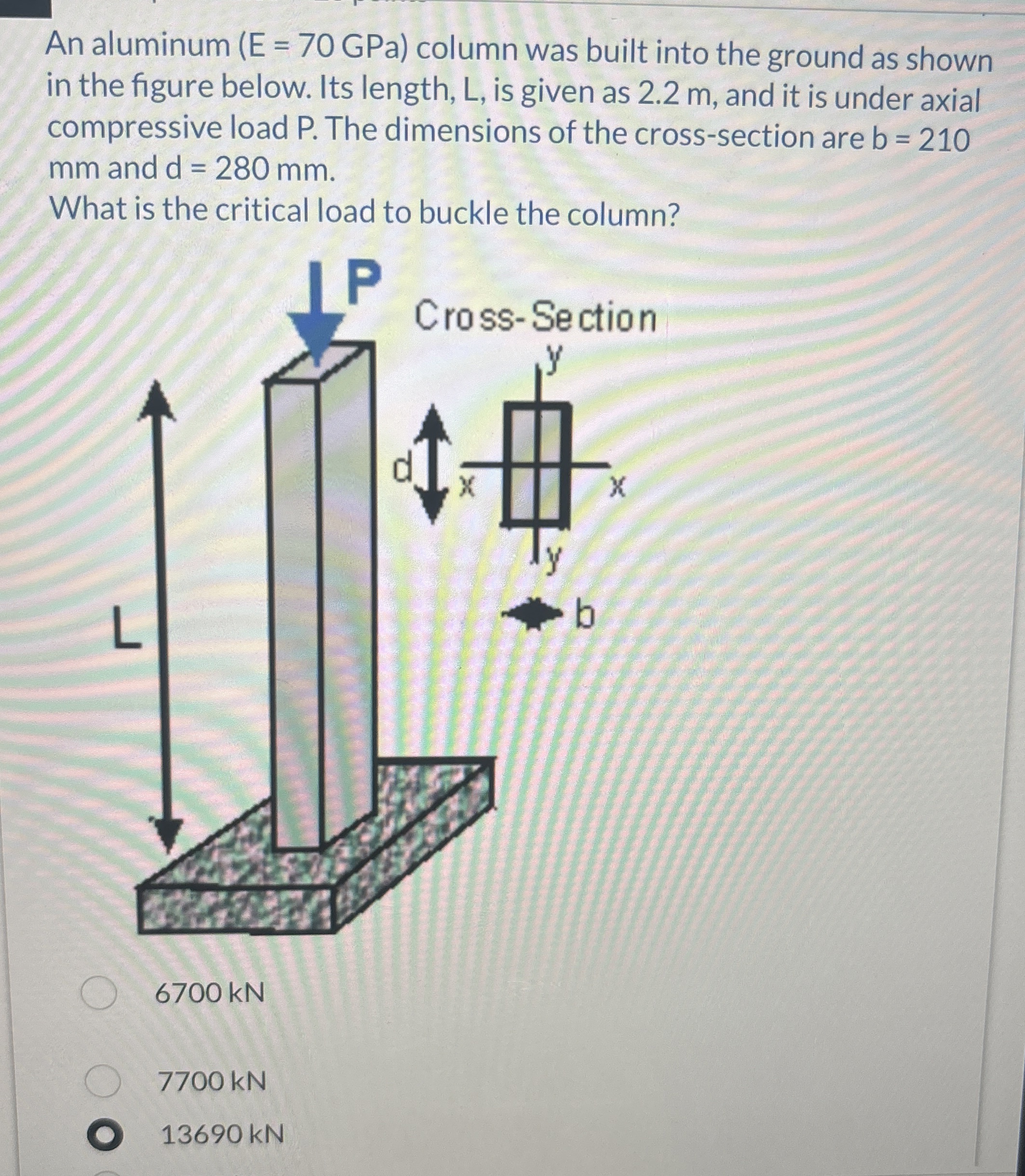 An aluminum ( E = 7 0 GPa ) column was built into