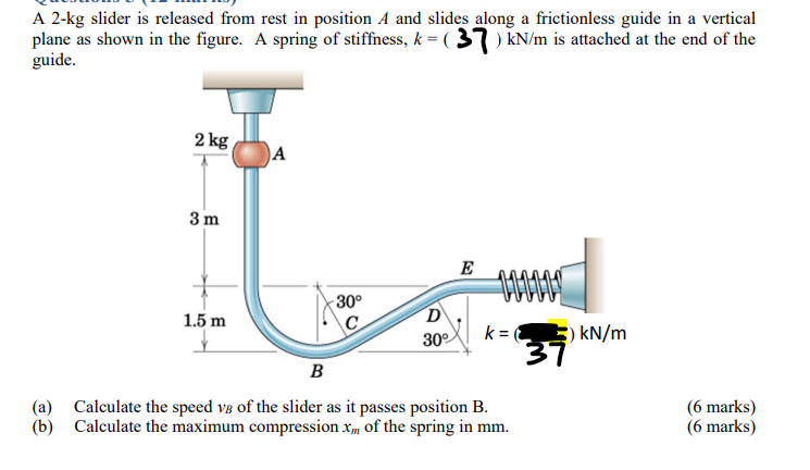 A 2 - kg slider is released from rest in position