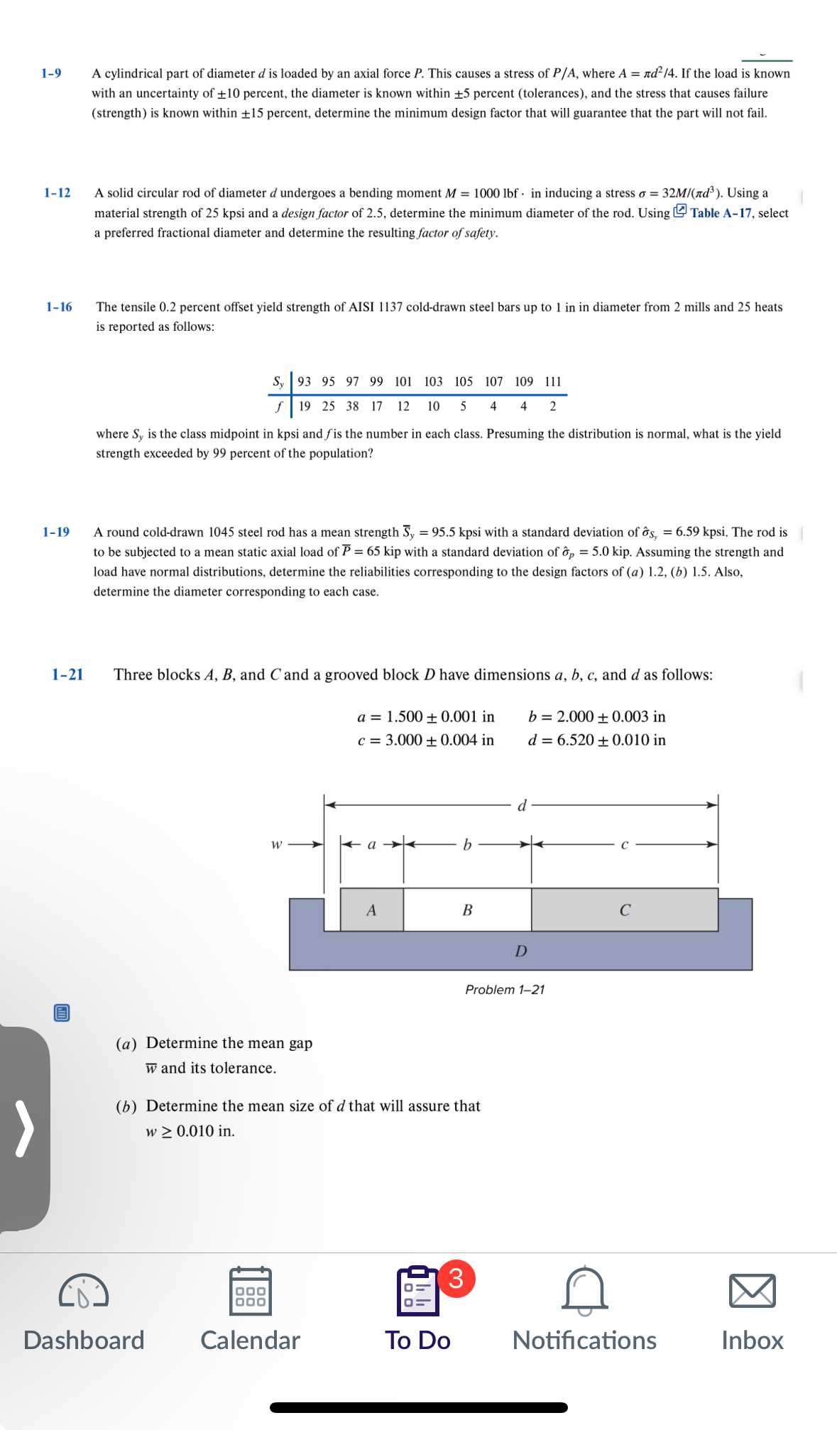 1 - 9 A cylindrical part of diameter d is loaded