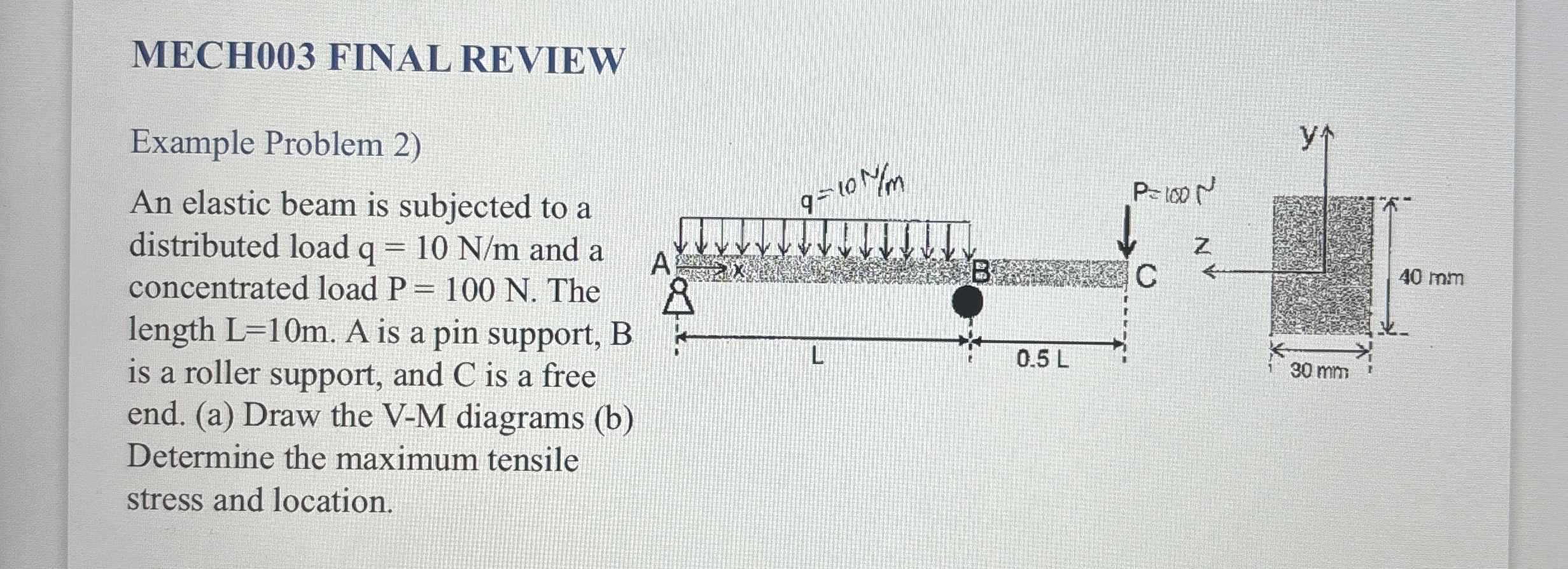 MECH 0 0 3 FINAL REVIEW Example Problem 2 ) An