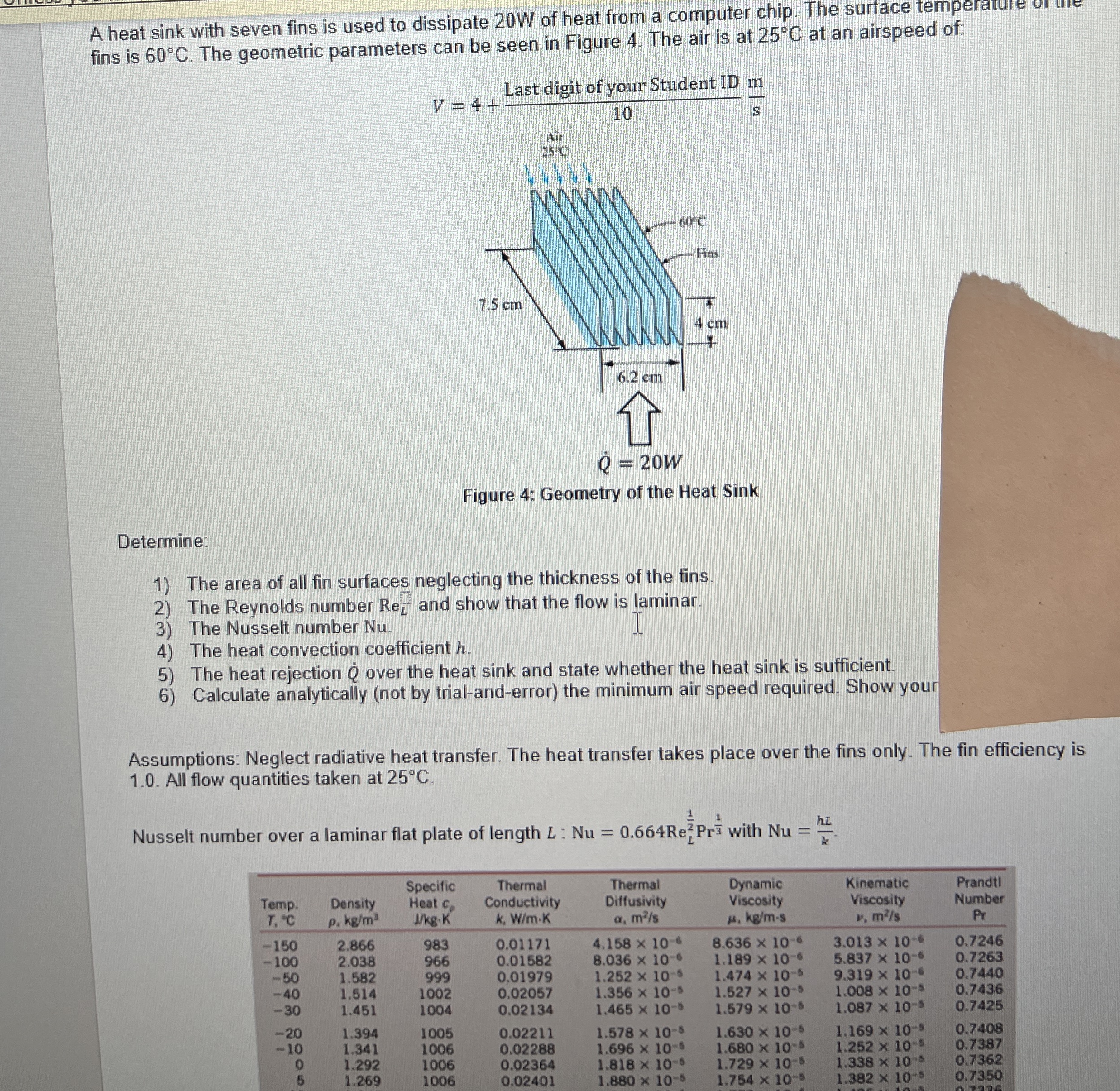 A heat sink with seven fins is used to dissipate