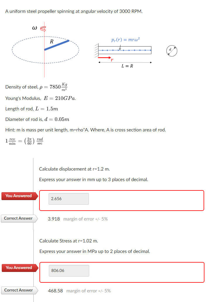 Calculate displacement at r = 1 . 2 m . Express