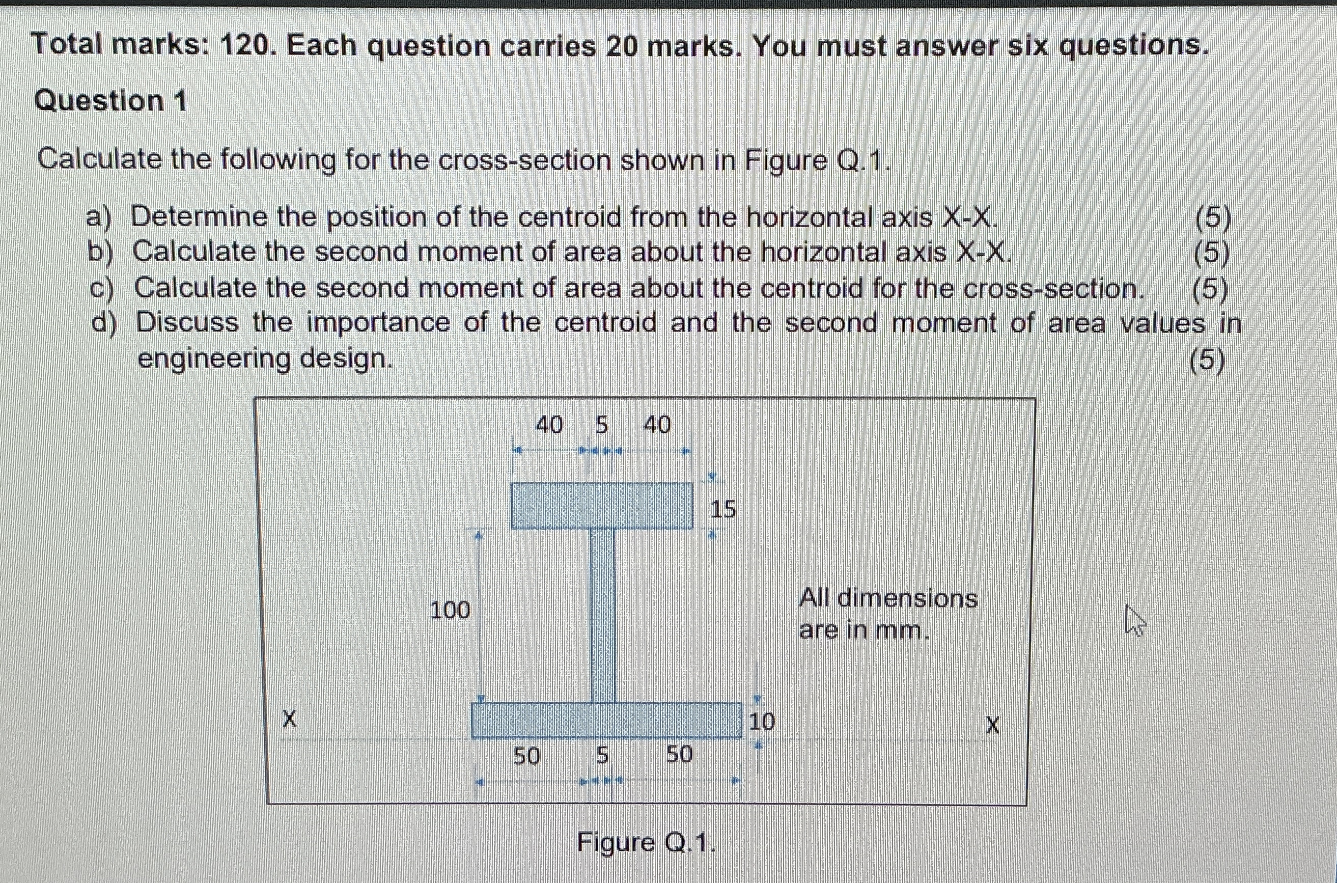 Total marks: 1 2 0 . Each question carries 2 0