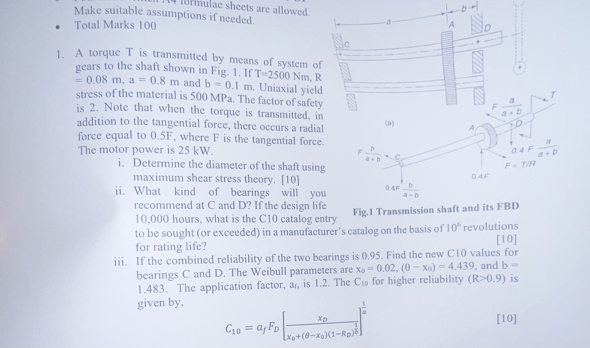 1 0 rmulae sheets are allowed. Total Marks 1 0 0