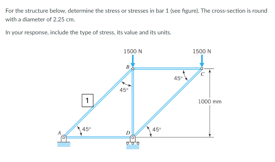 For the structure below, determine the stress or