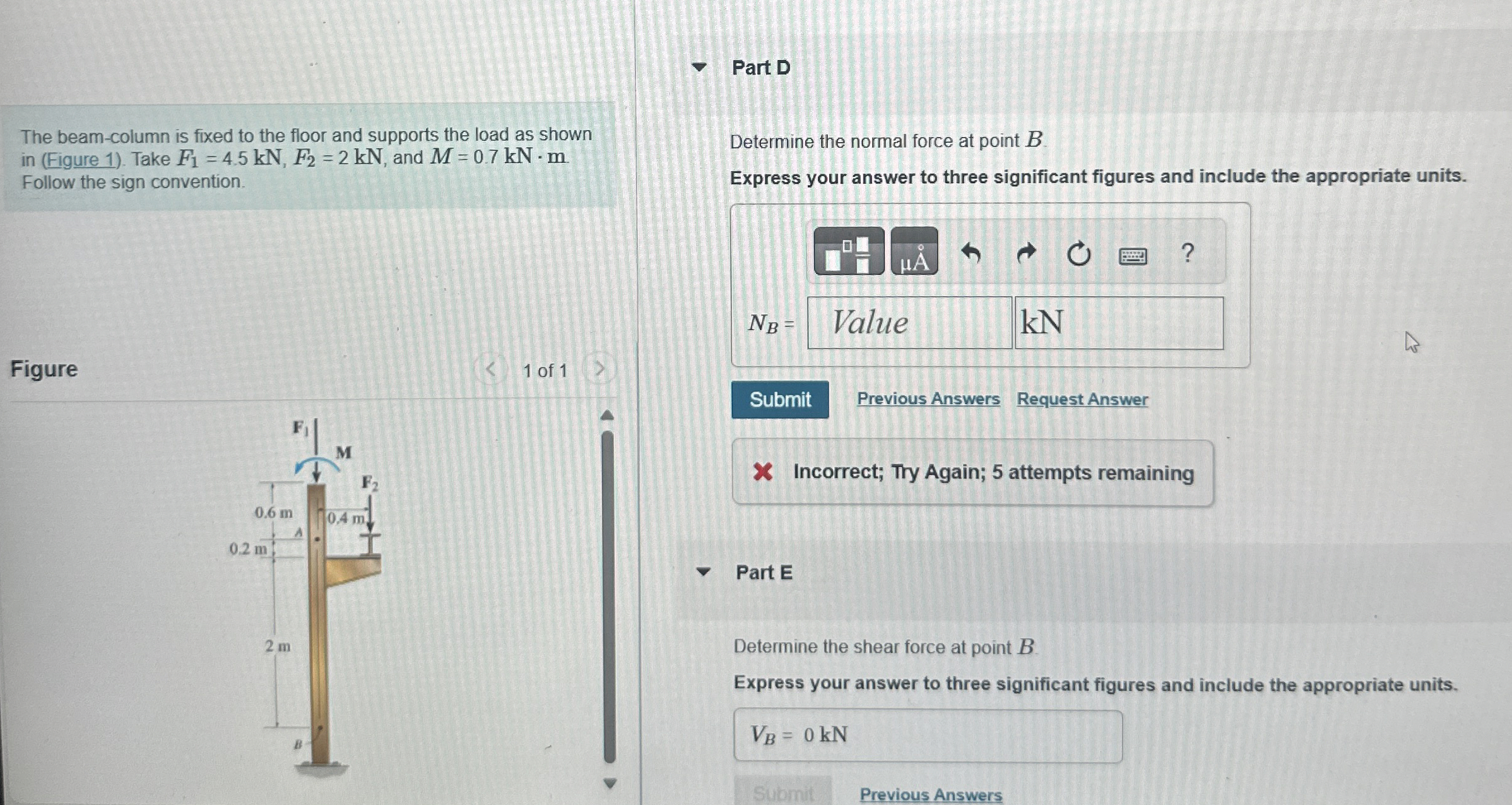Part D The beam - column is fixed to the floor