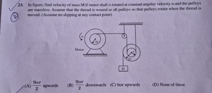 In figure, find velocity of mas M if motor shaft