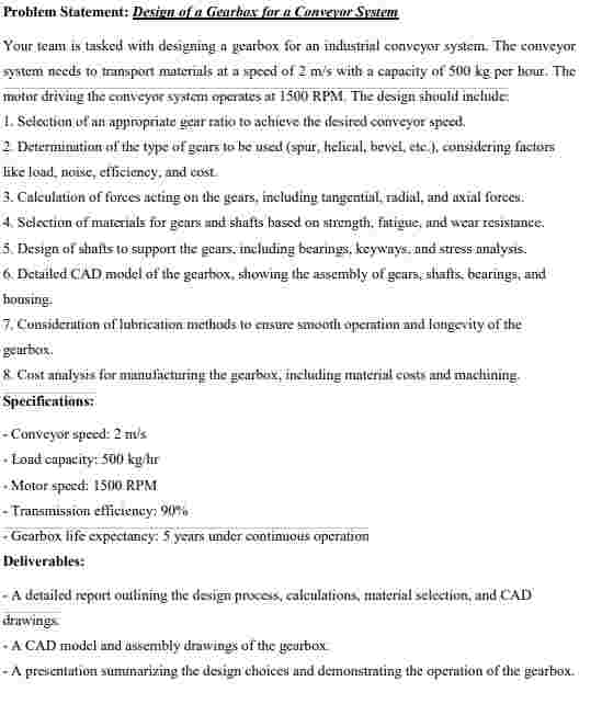 Problem Statement: Design of a Gearbox for a