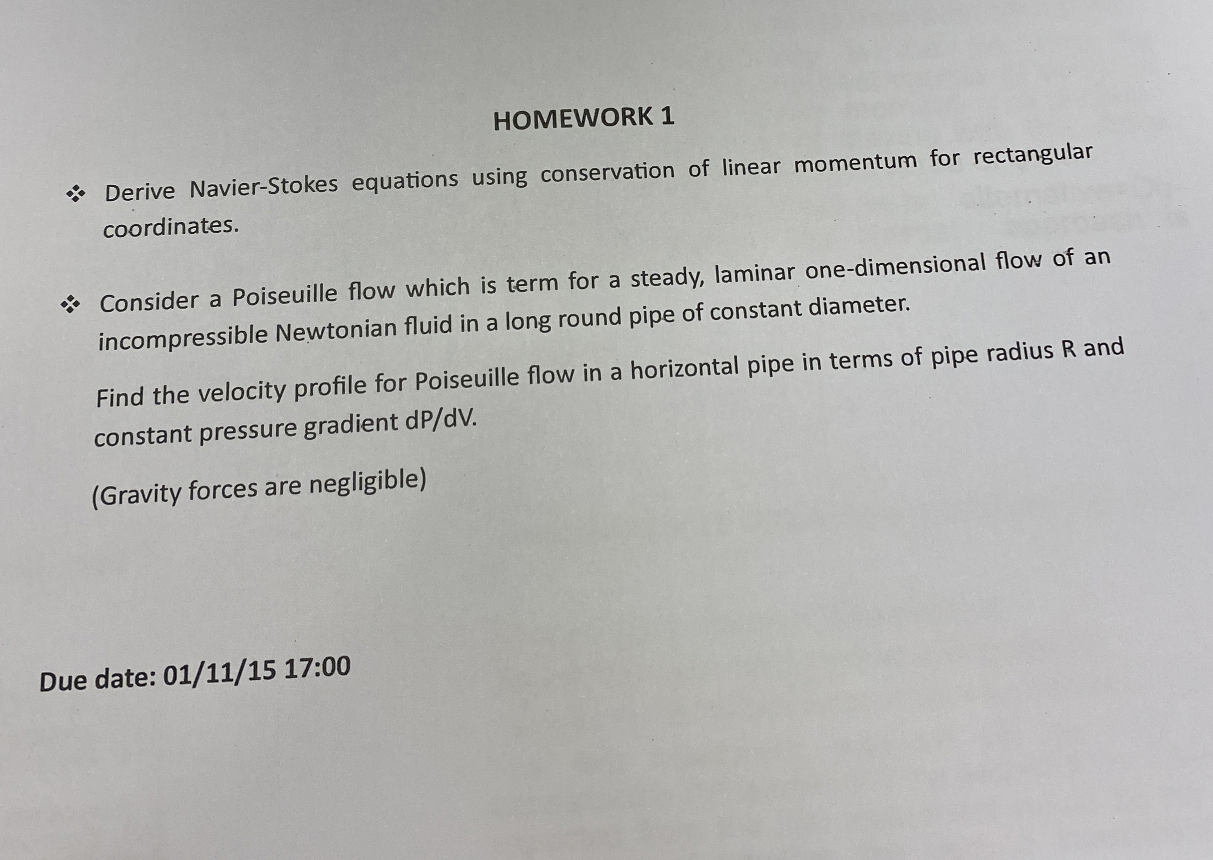 HOMEWORK 1 Derive Navier - Stokes equations using