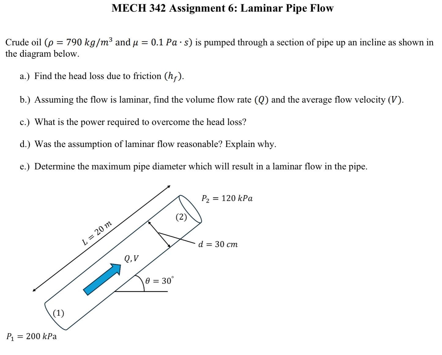 MECH 3 4 2 Assignment 6 : Laminar Pipe Flow Crude