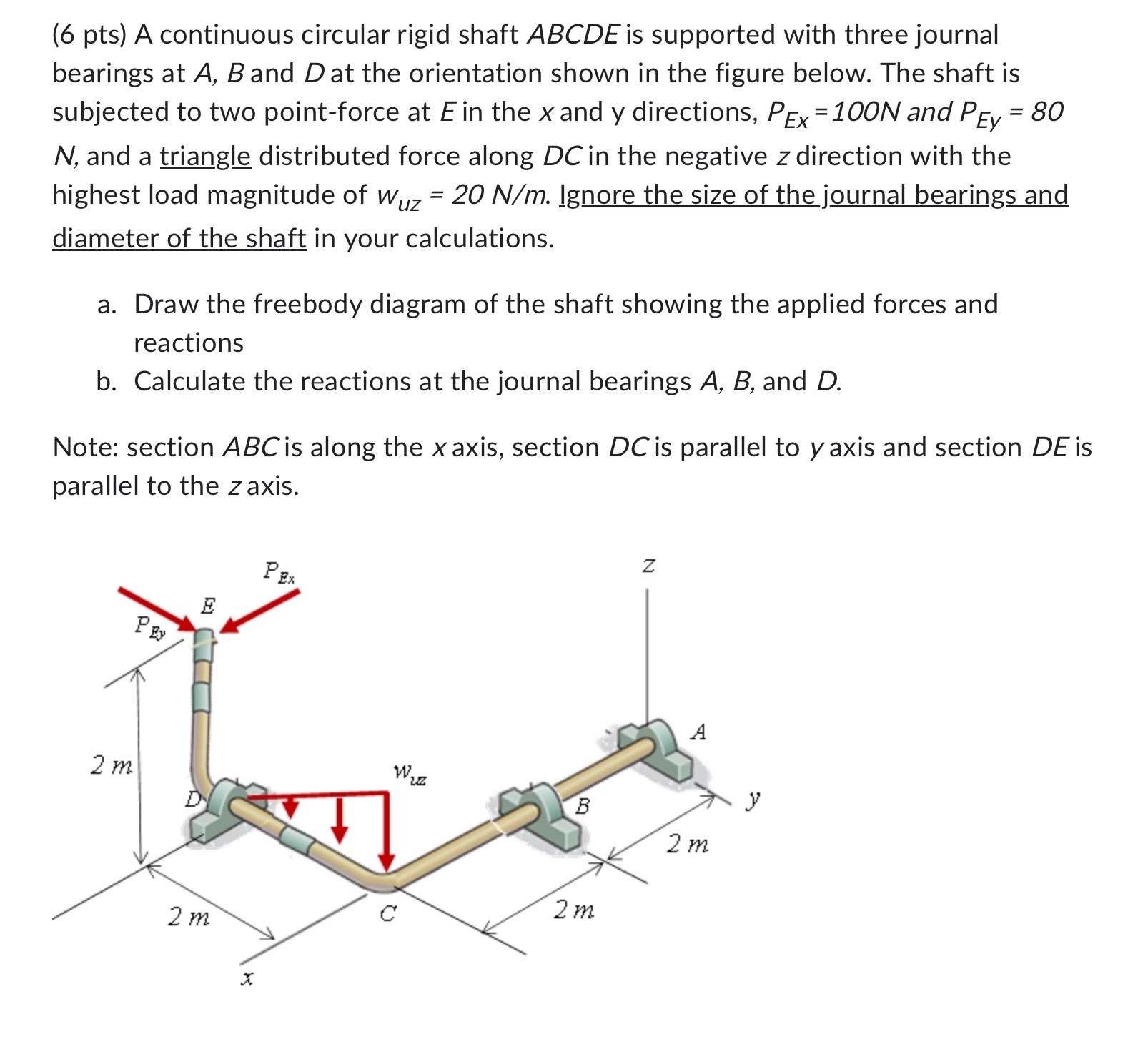 ( 6 pts ) A continuous circular rigid shaft ABCDE