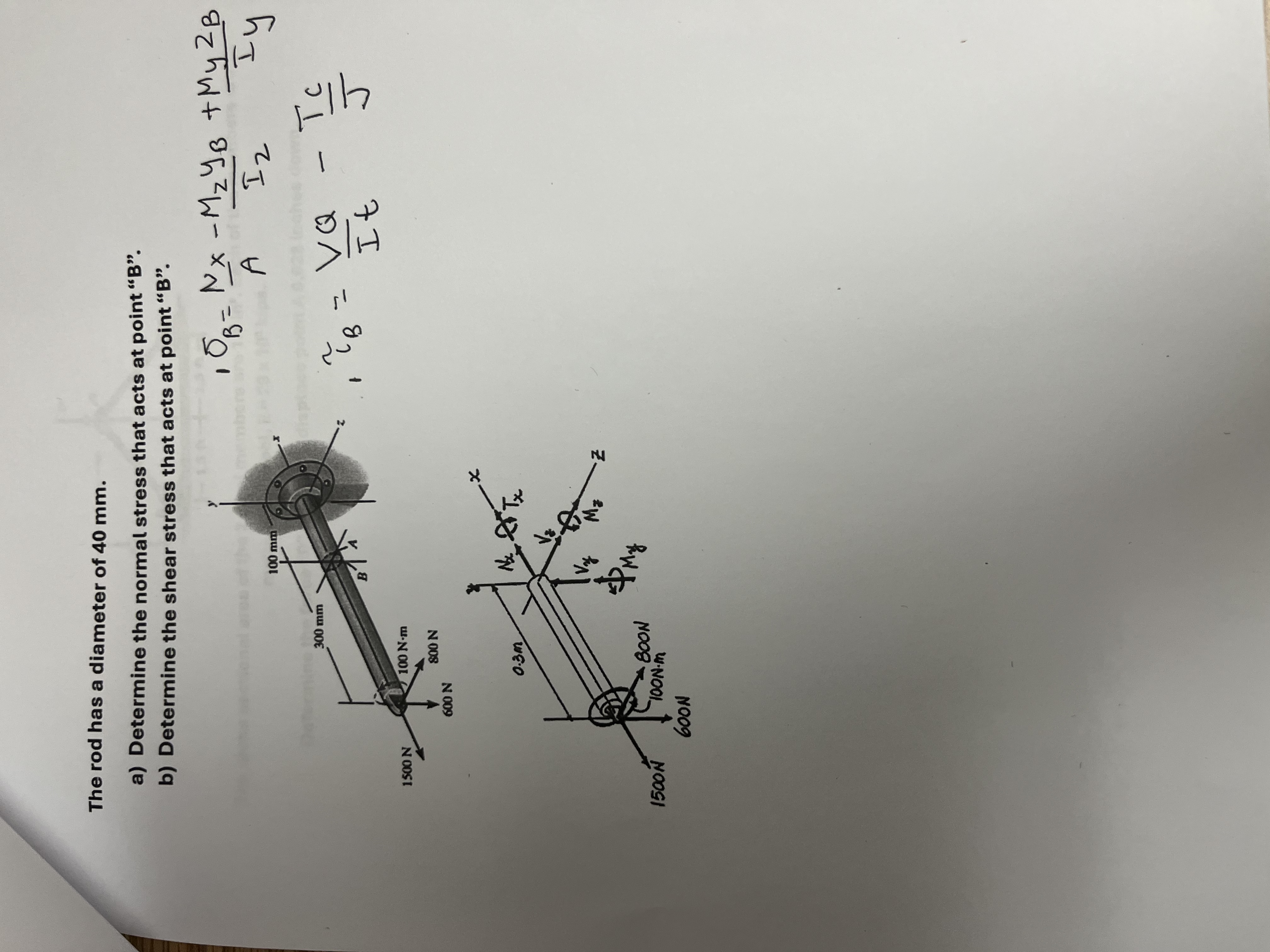 The rod has a diameter of 4 0 m m . a ) Determine