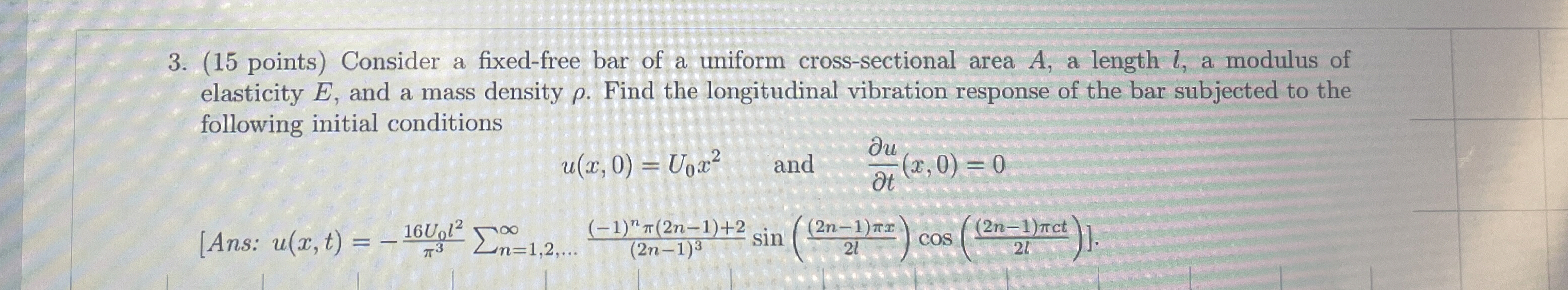 ( 1 5 points ) Consider a fixed - free bar of a