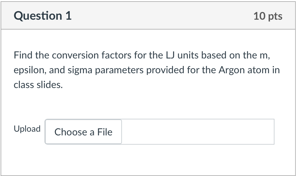 Question 1 Find the conversion factors for the L