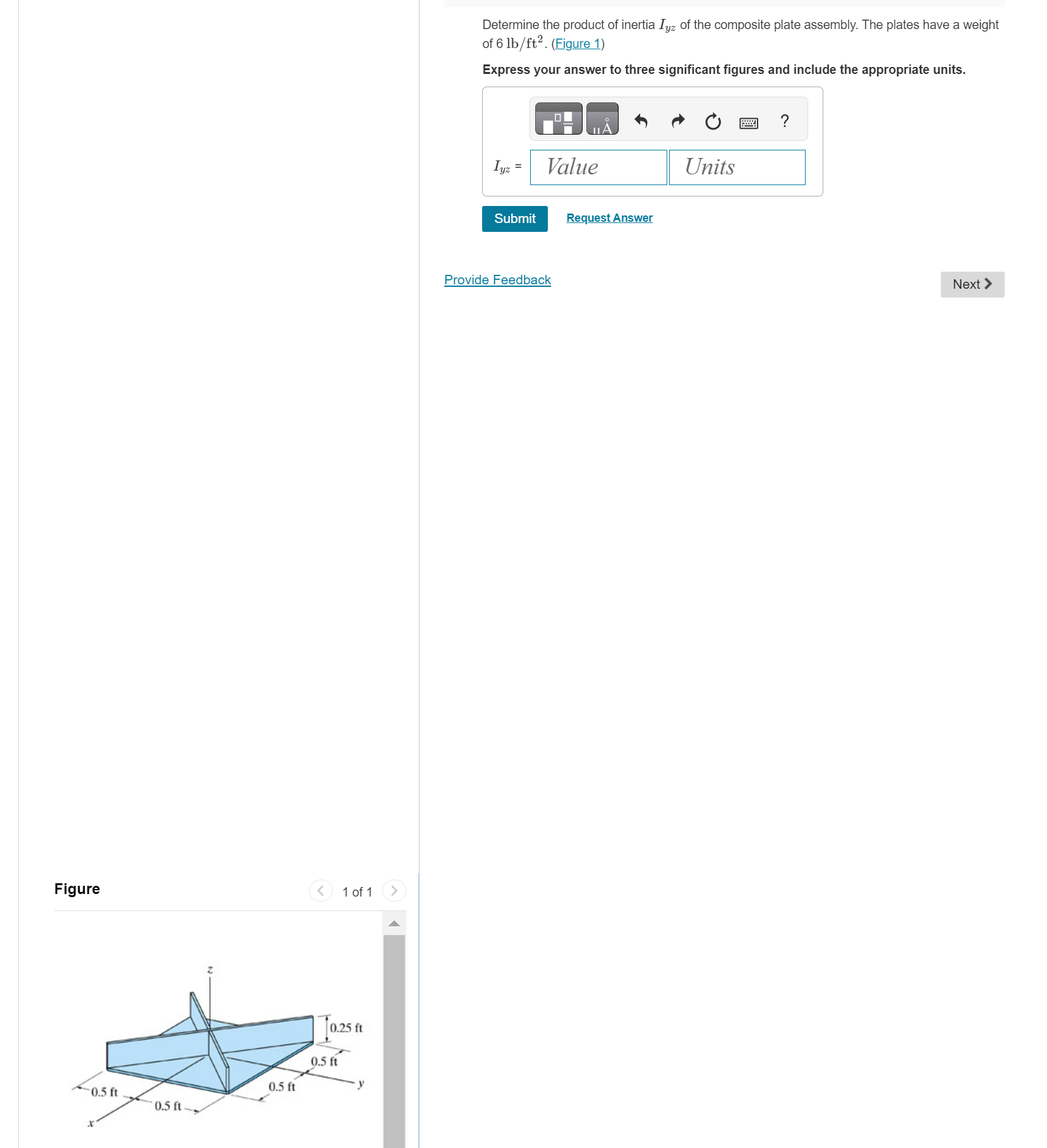 determine the product of inertia Lyz of the