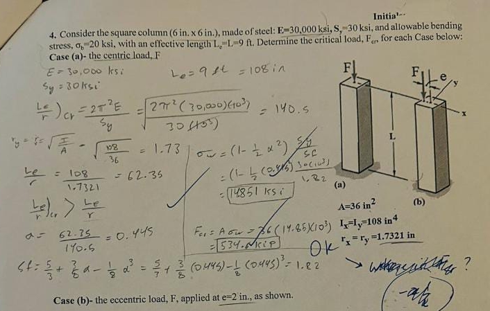 Initia'... 4 . Consider the square column ( 6 i n
