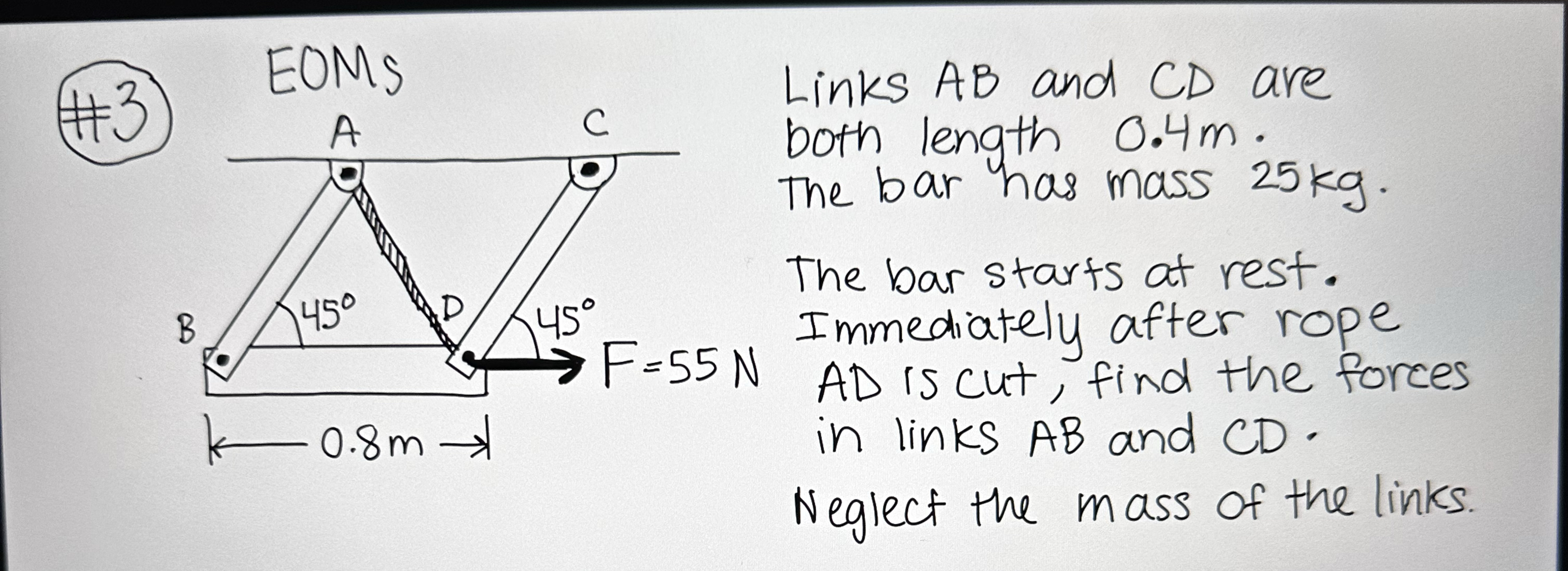 Links A B and C D are both length 0 . 4 m . The