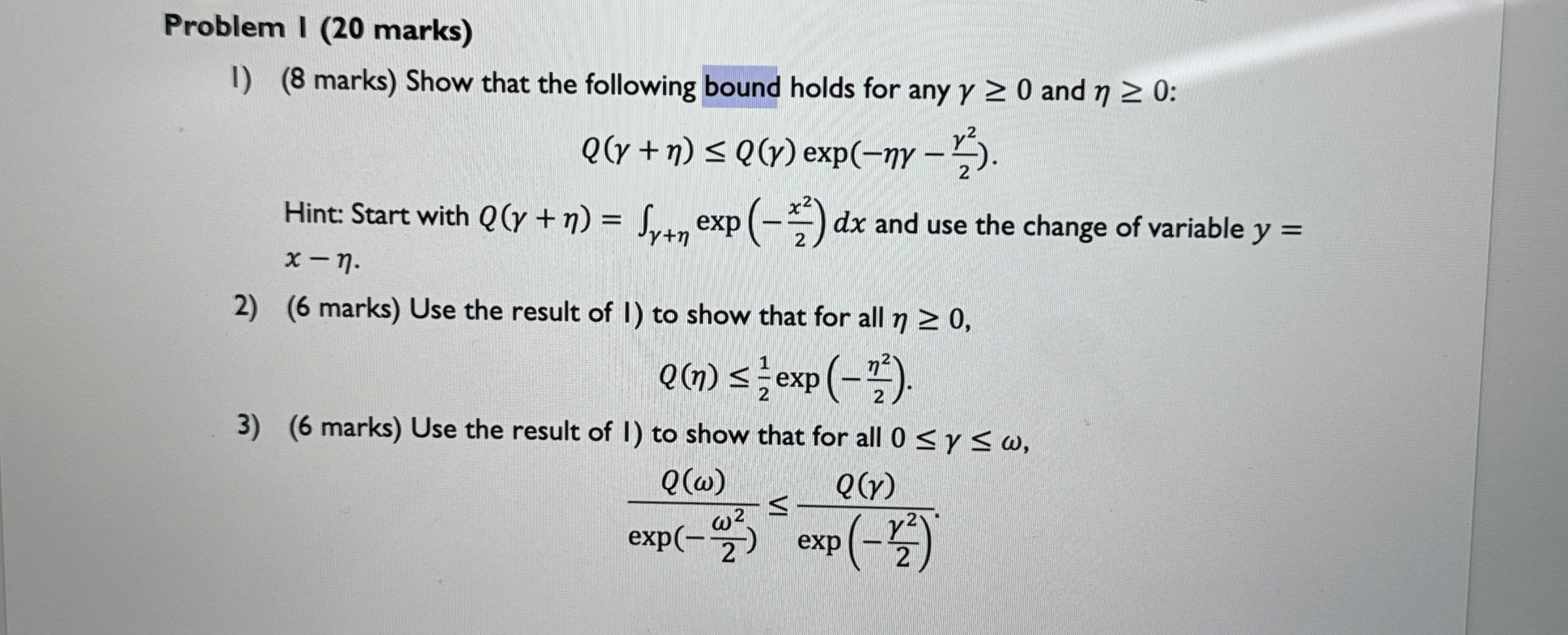 Problem I ( 2 0 marks ) I ) ( 8 marks ) Show that