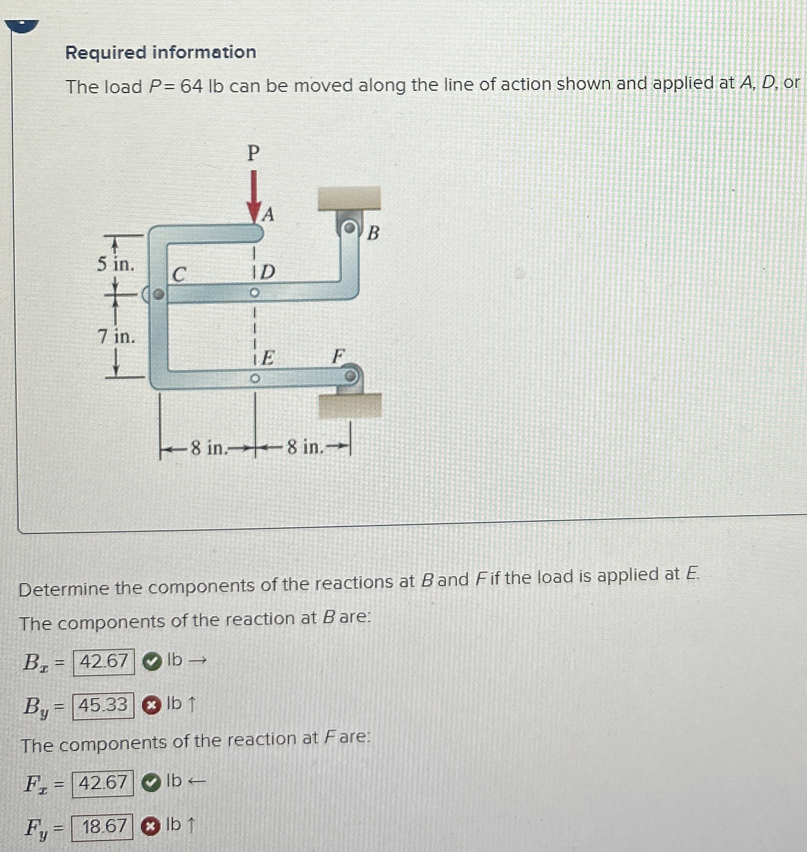Required information The load P = 6 4 l b can be