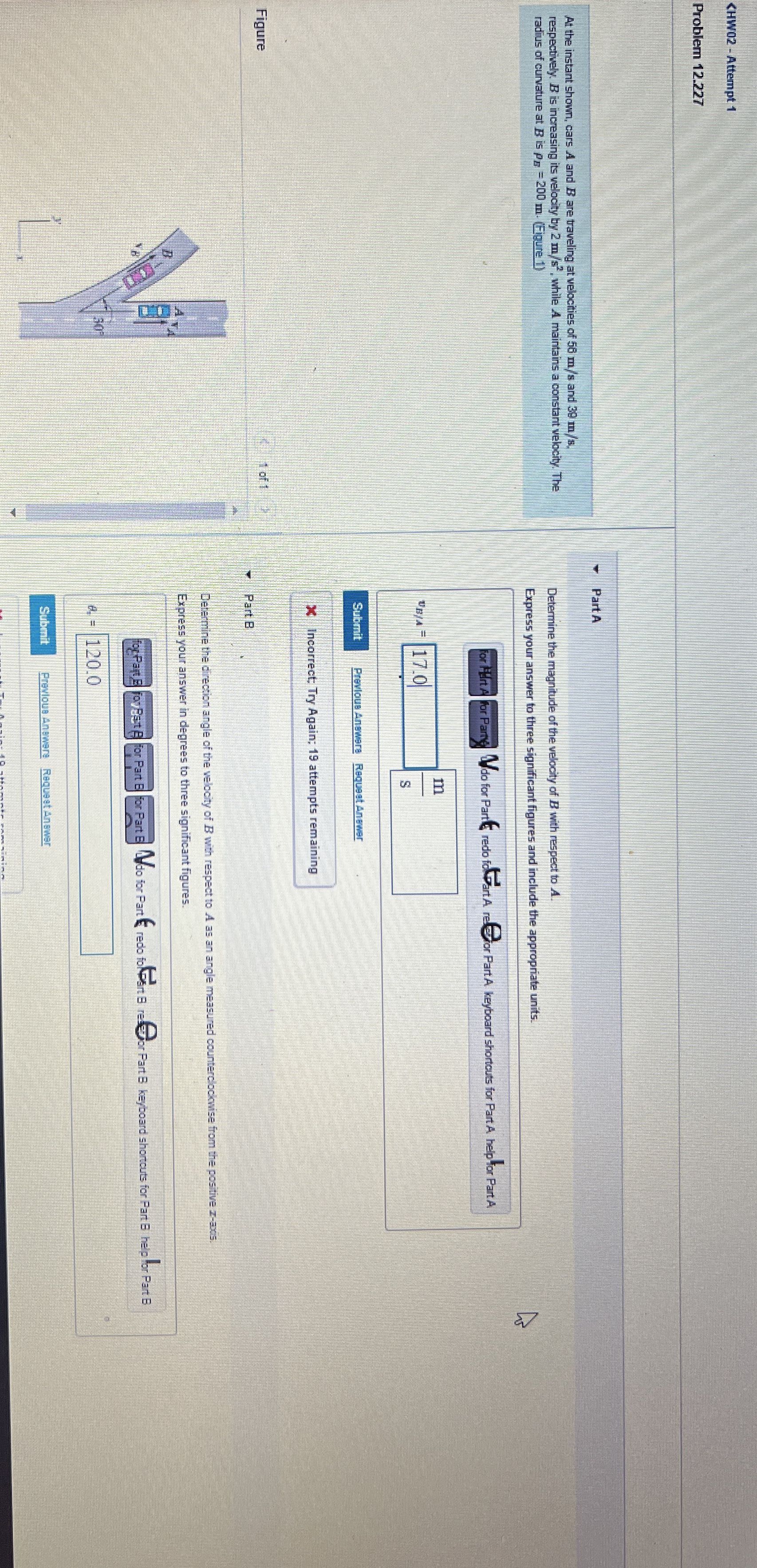 At the instant shown, cars A and B are traveling