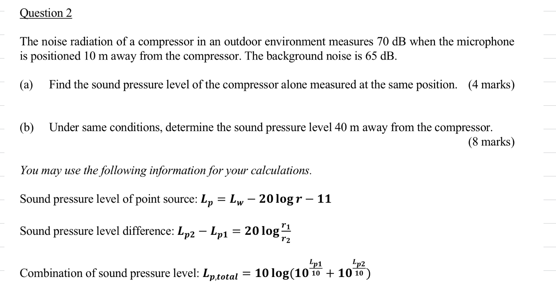 Question 2 The noise radiation of a compressor in