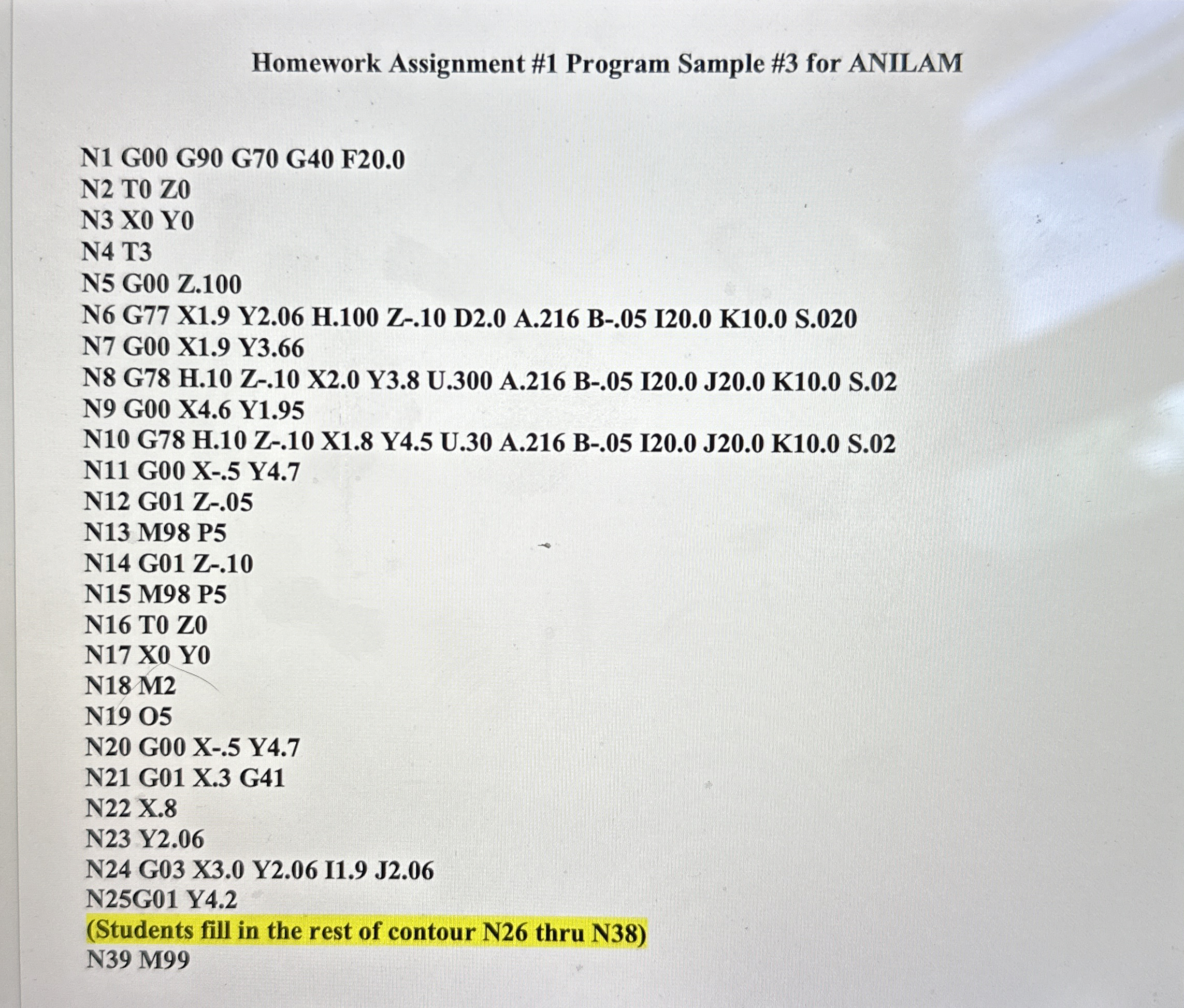 Homework Assignment # 1 Program Sample # 3 for