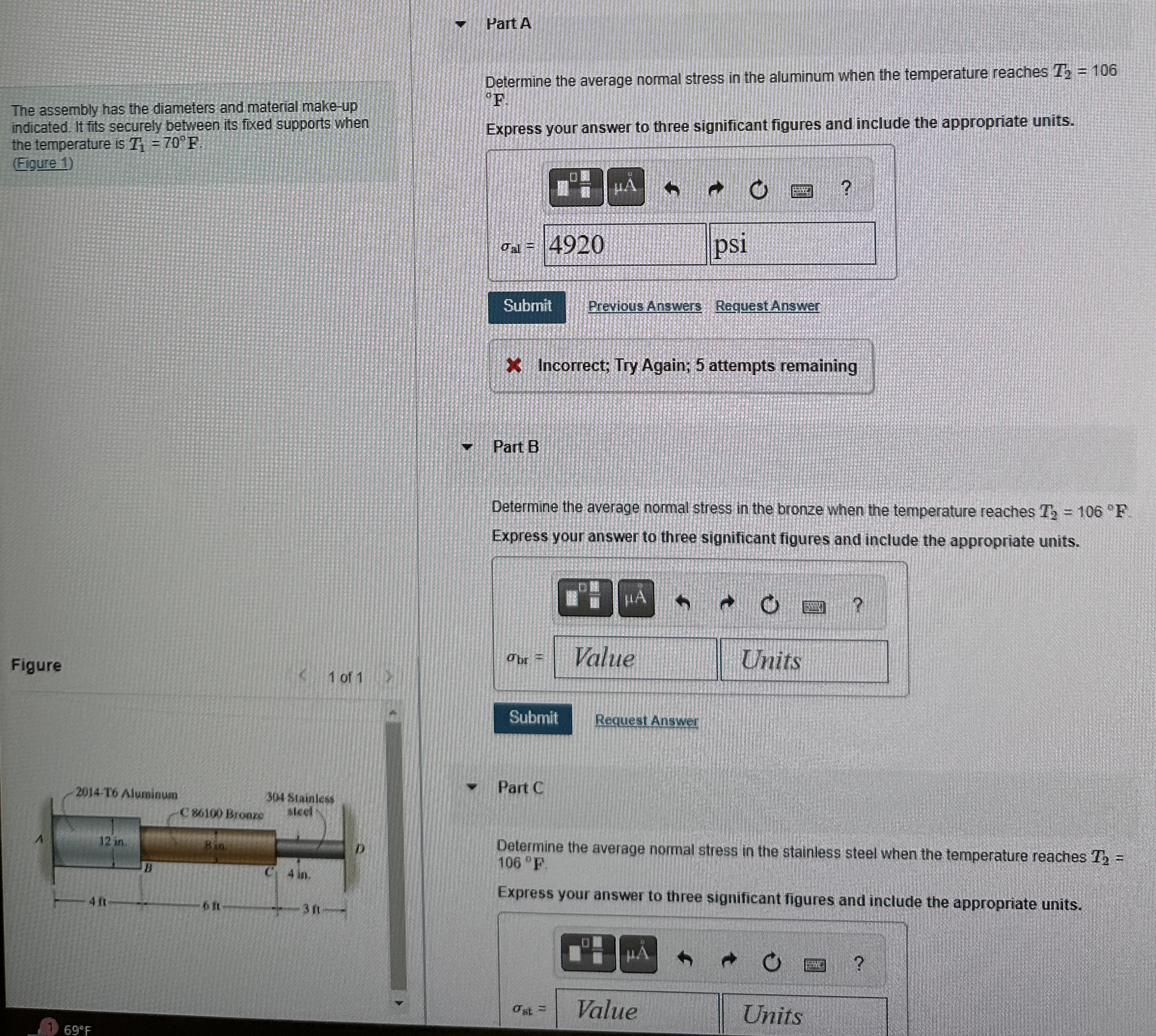 Part A The assembly has the diameters and