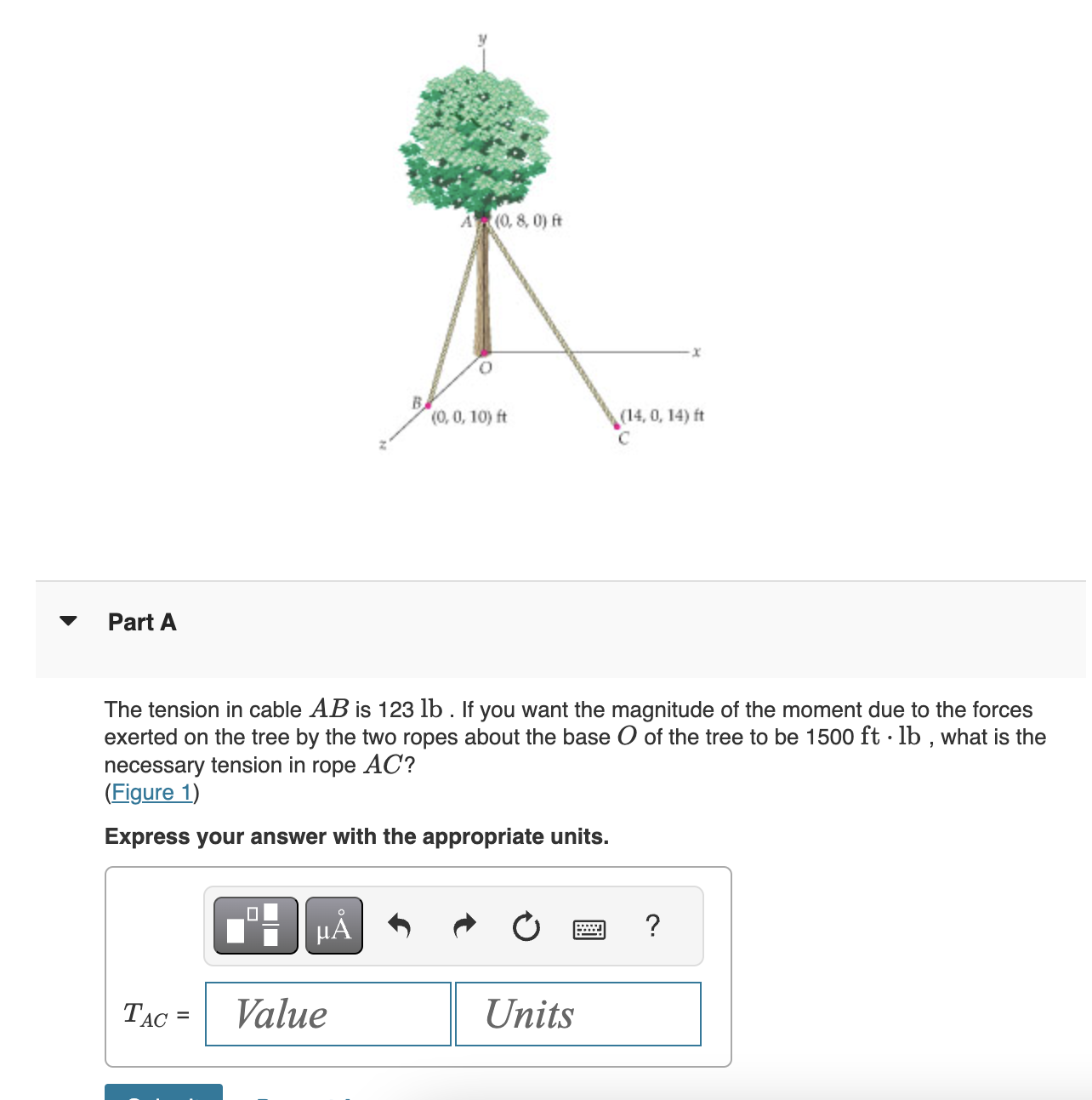 Part A The tension in cable A B is 1 2 3 lb . If