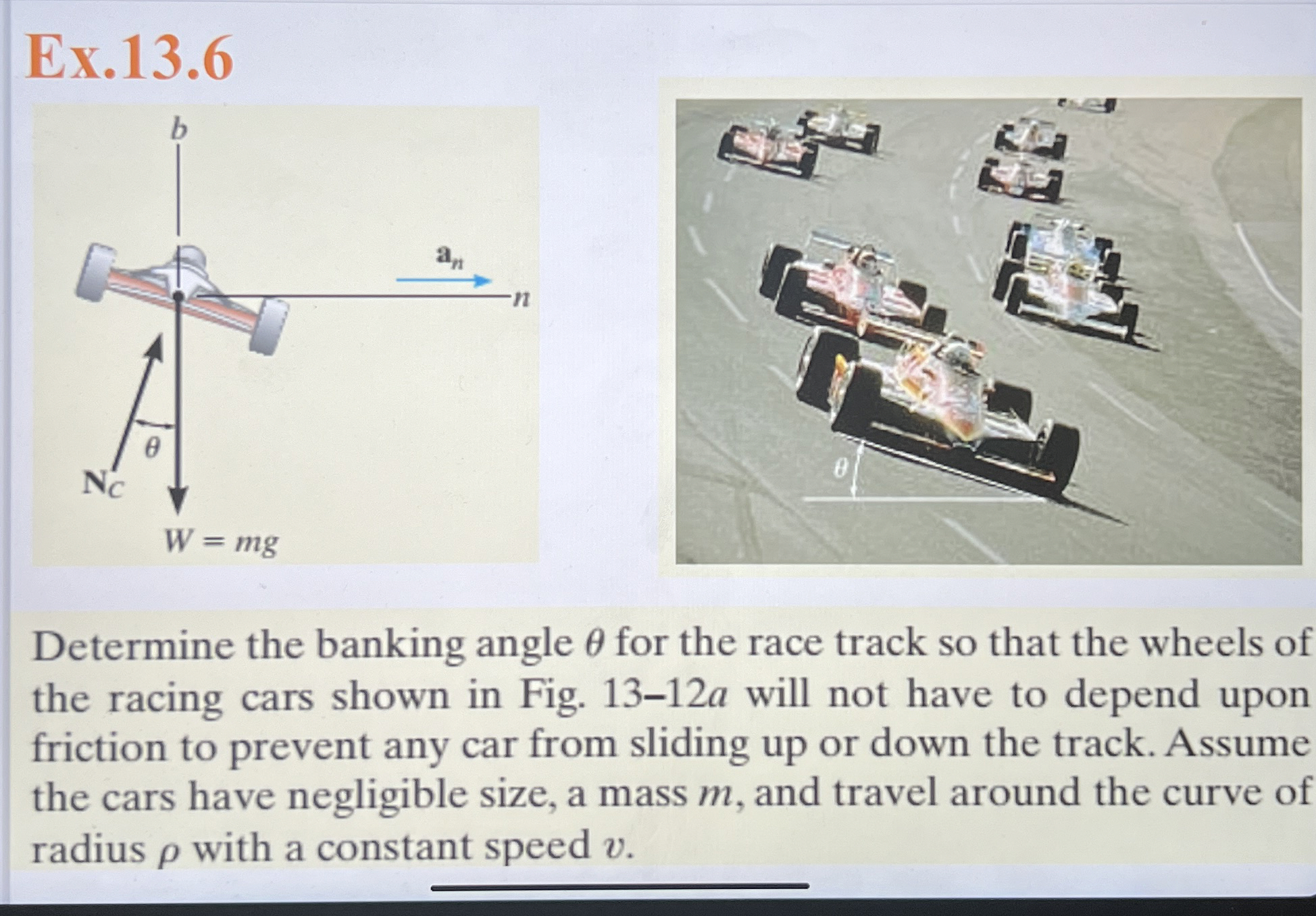 Determine the banking angle for the race track so