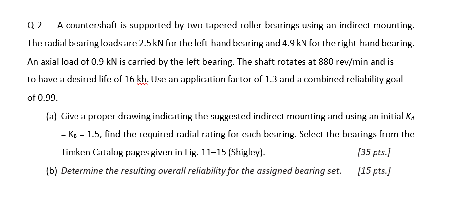 Q - 2 A countershaft is supported by two tapered