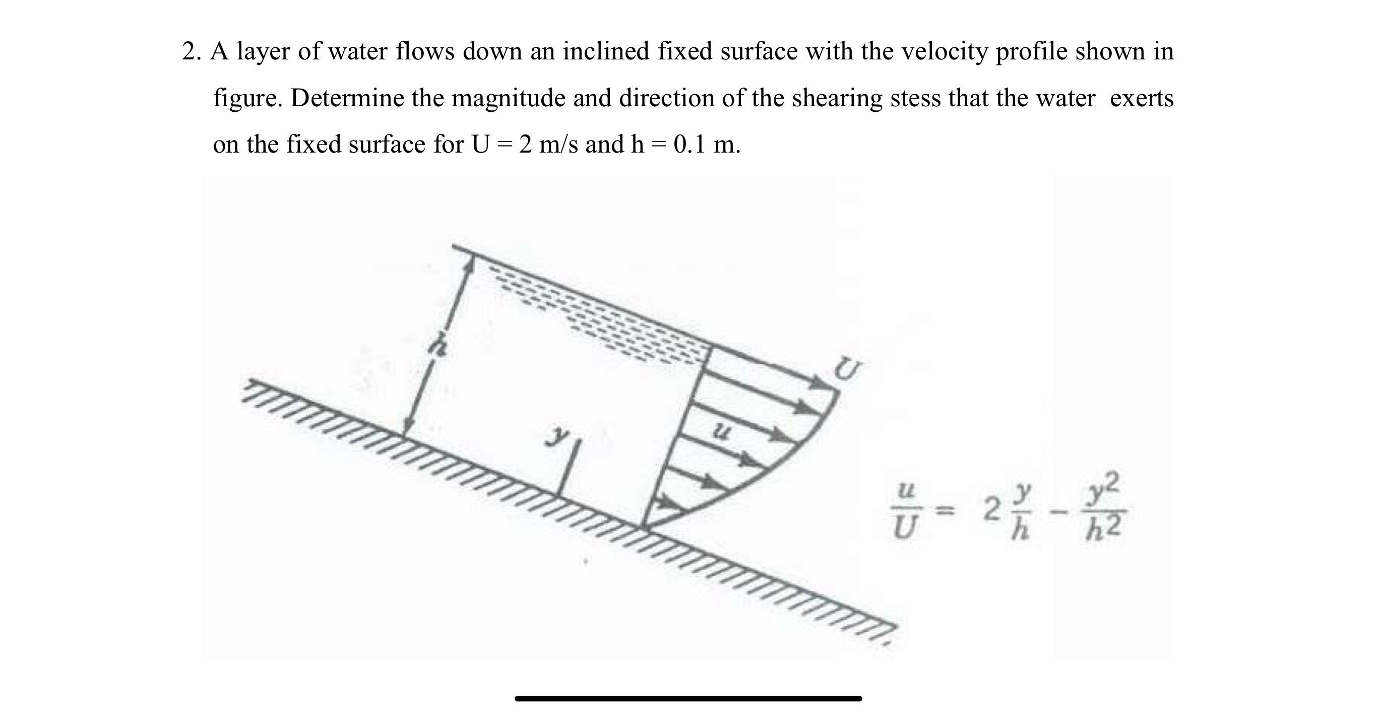 A layer of water flows down an inclined fixed