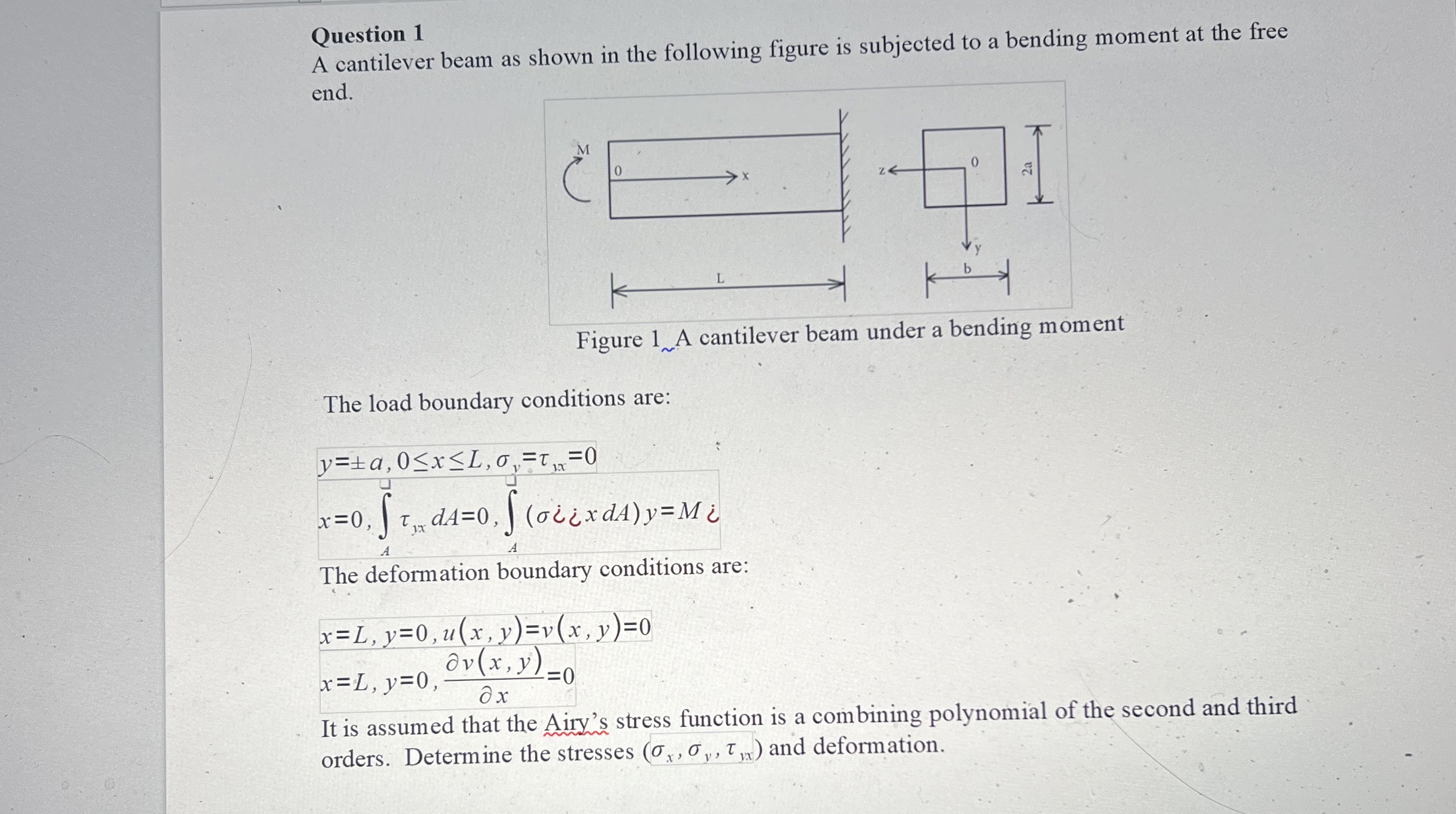 Question 1 A cantilever beam as shown in the