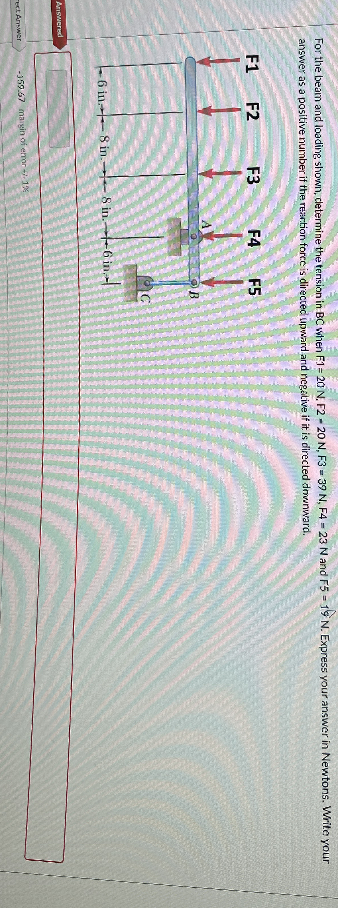 For the beam and loading shown, determine the